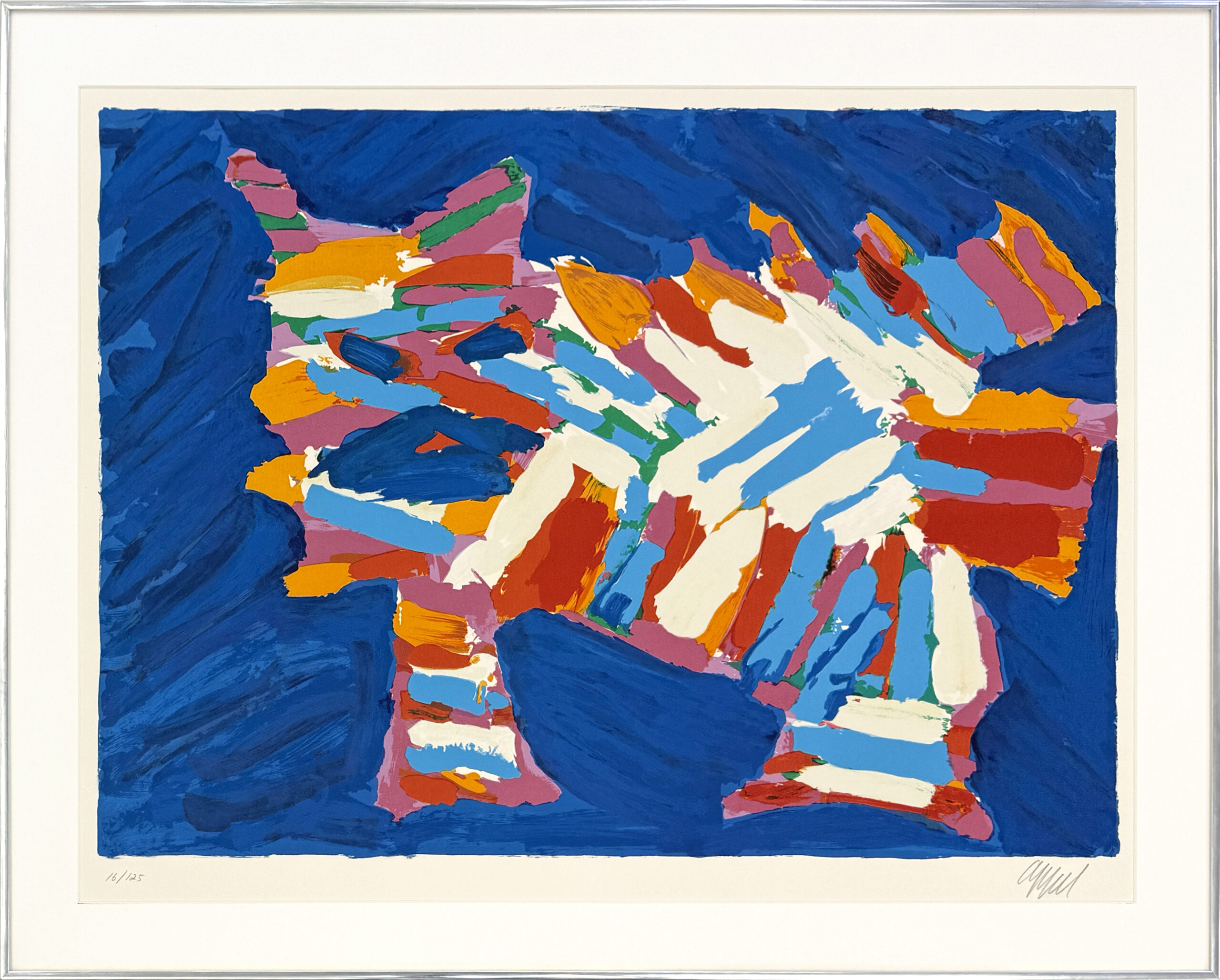 Blue Cat (framed hand signed lithograph) by Karel Appel