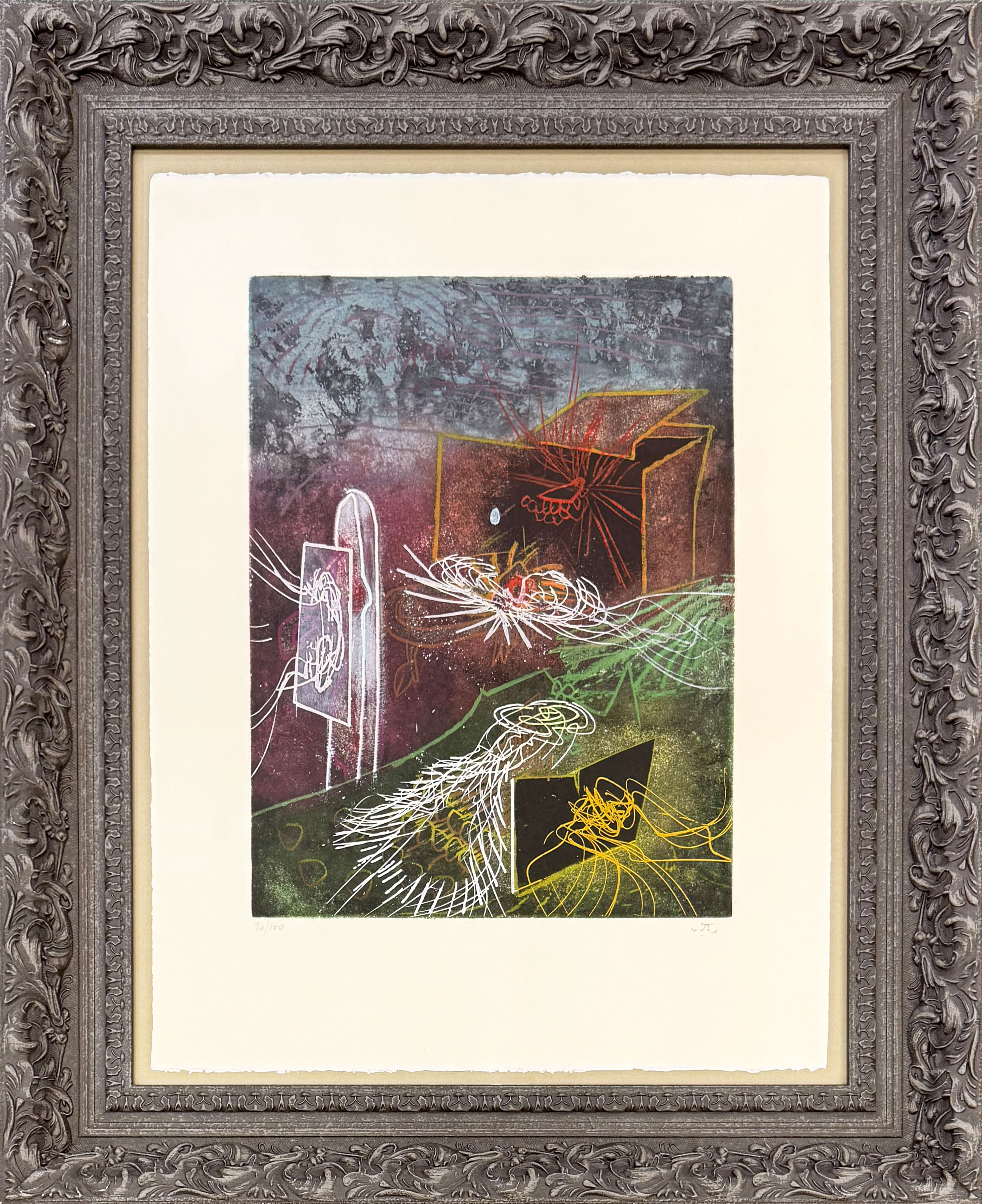 L’ Explosion Qui Eclaire Mon Abime (framed signed aquatint and etching) by Roberto Matta