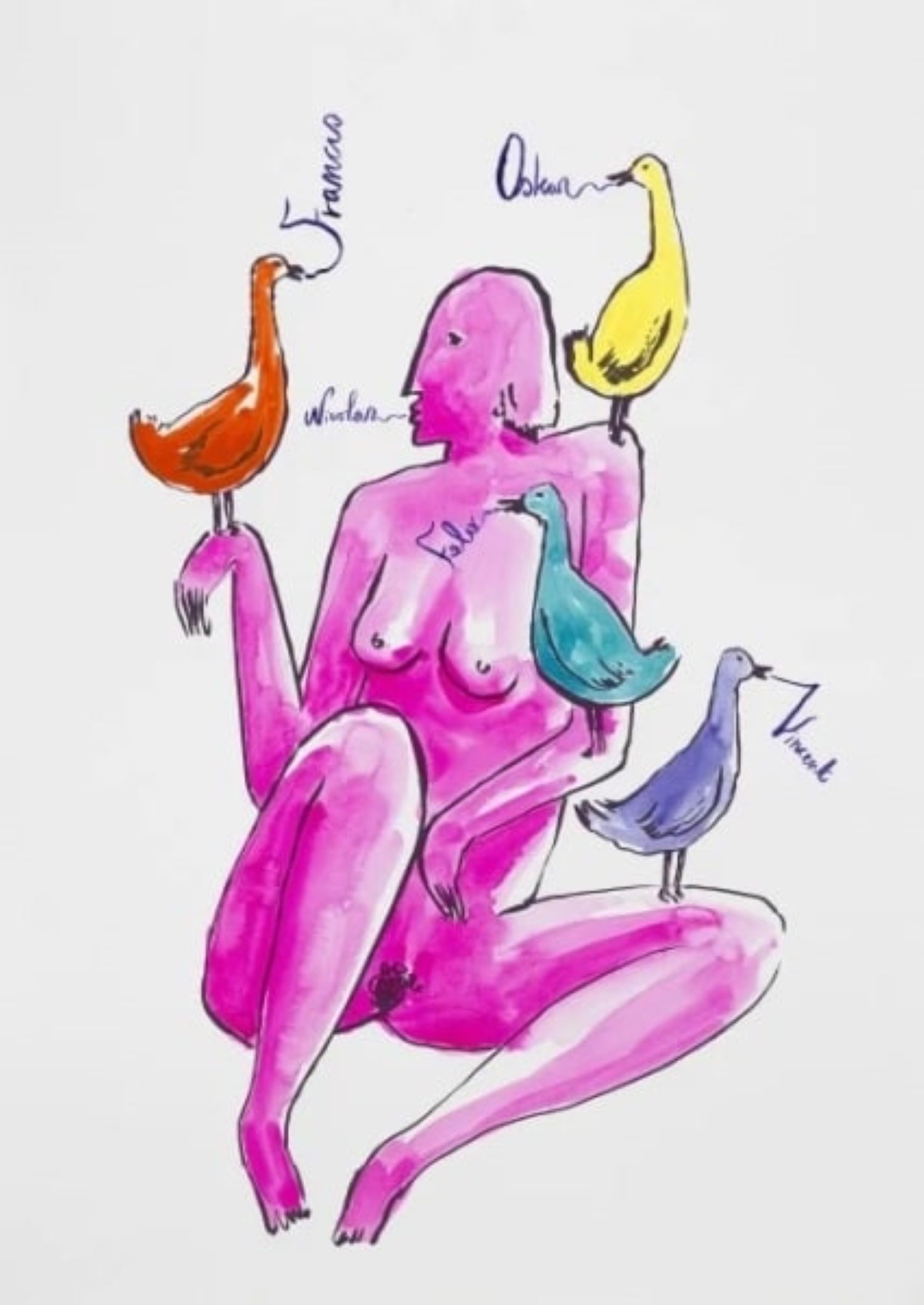 Naked Woman With Birds by Nicolas Party