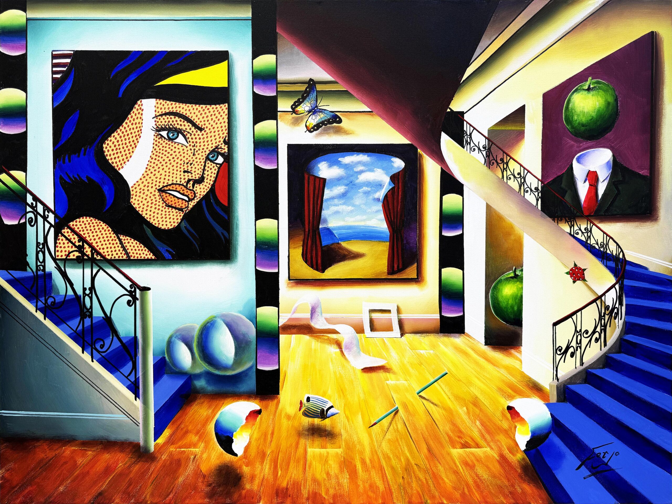 Girl with Yellow Ribbon (large original painting on canvas) by Ferjo