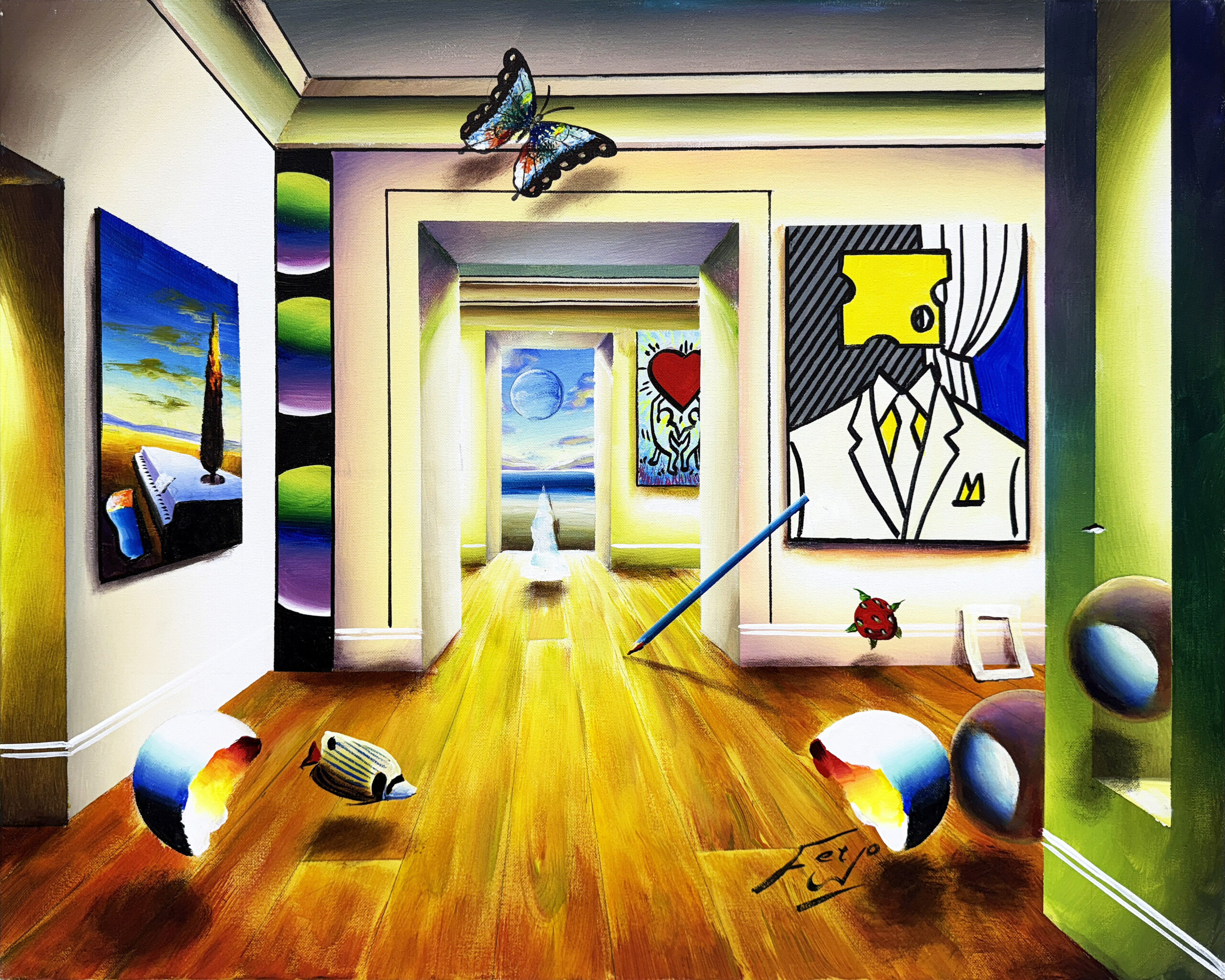 Majestic Hallway (large original painting on canvas) by Ferjo