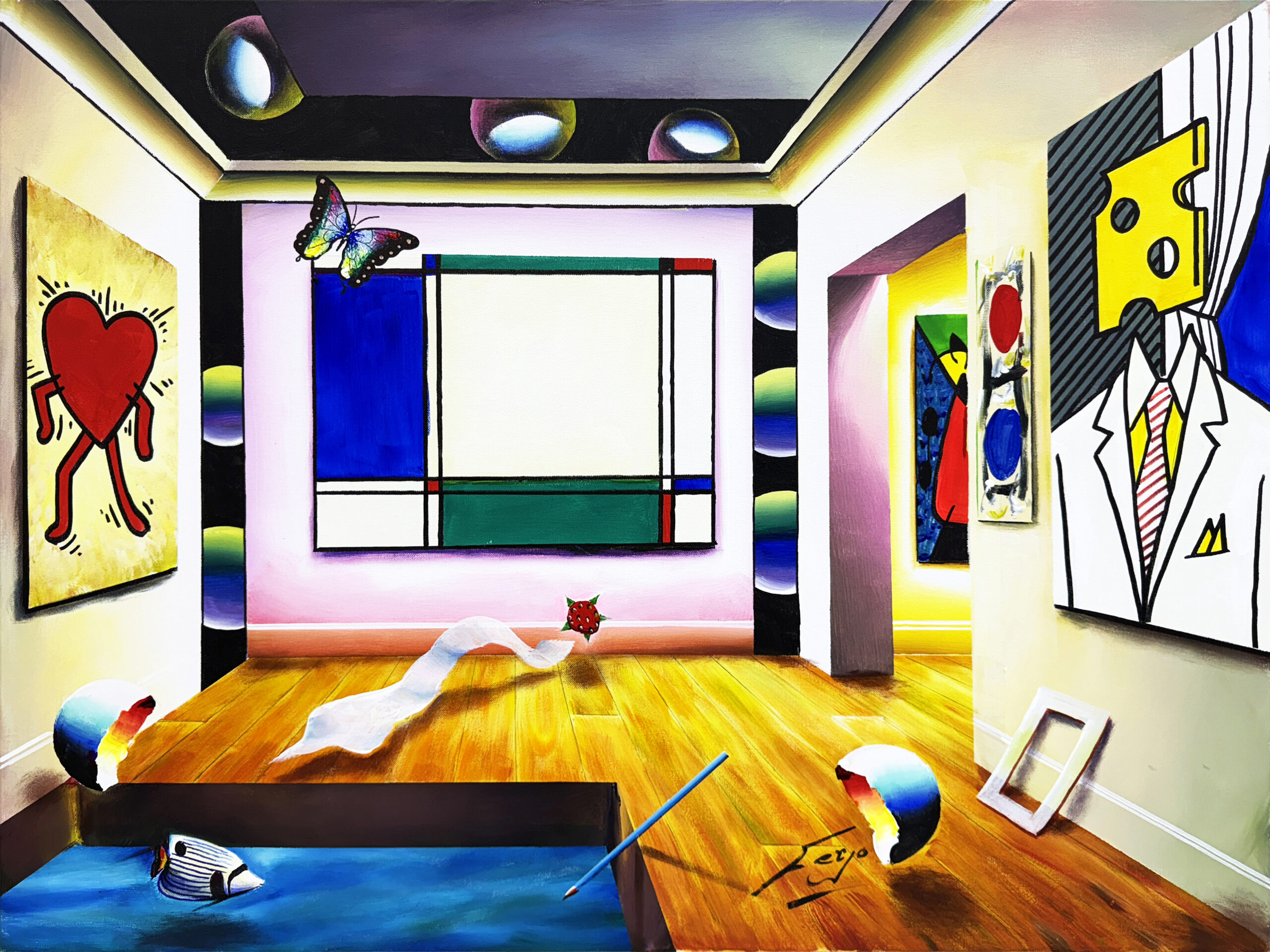 Homage to Mondrian (large original painting on canvas) by Ferjo