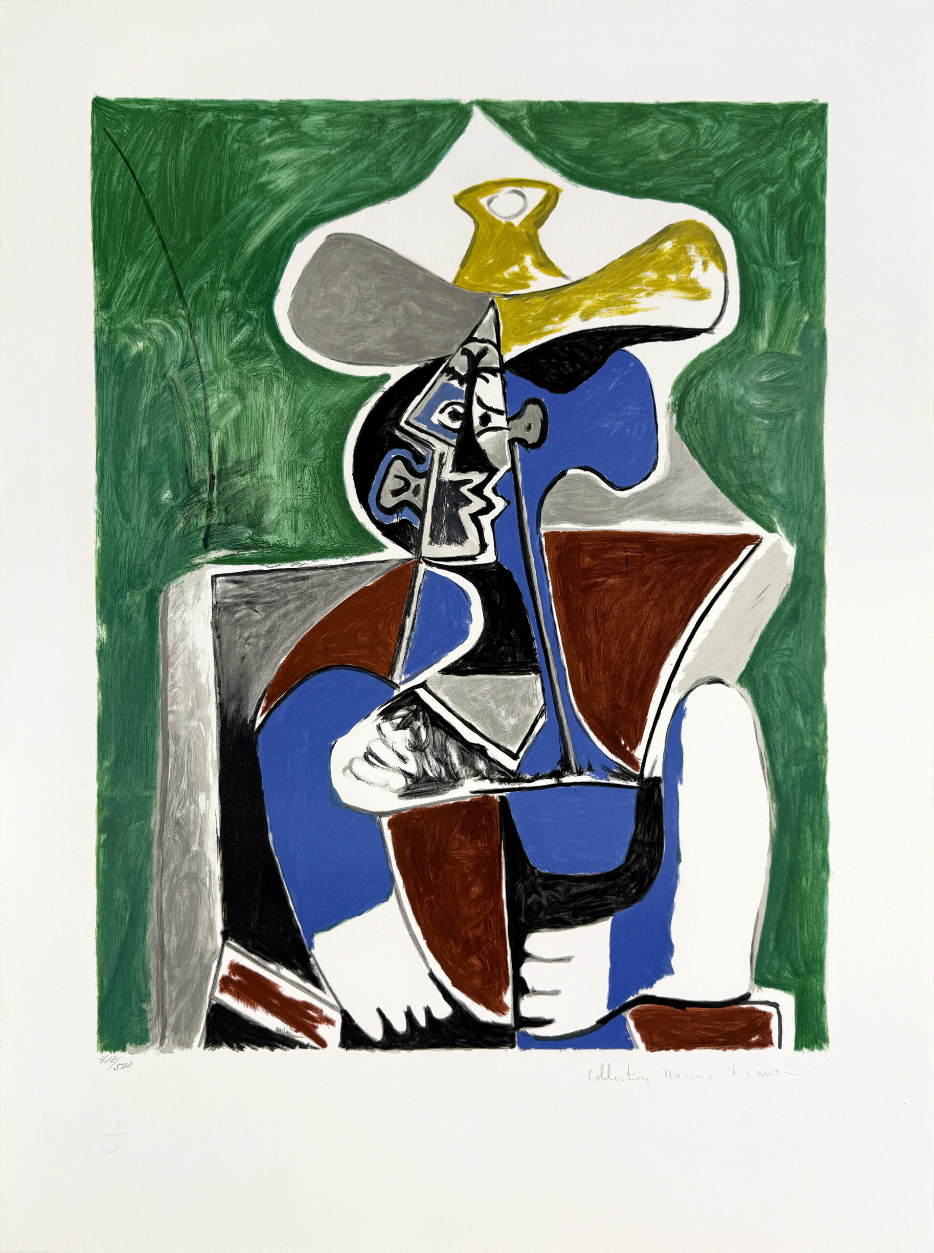 Buste au Chapeau Jaune et Gris (Marina Picasso estate signed lithograph) by After Pablo Picasso