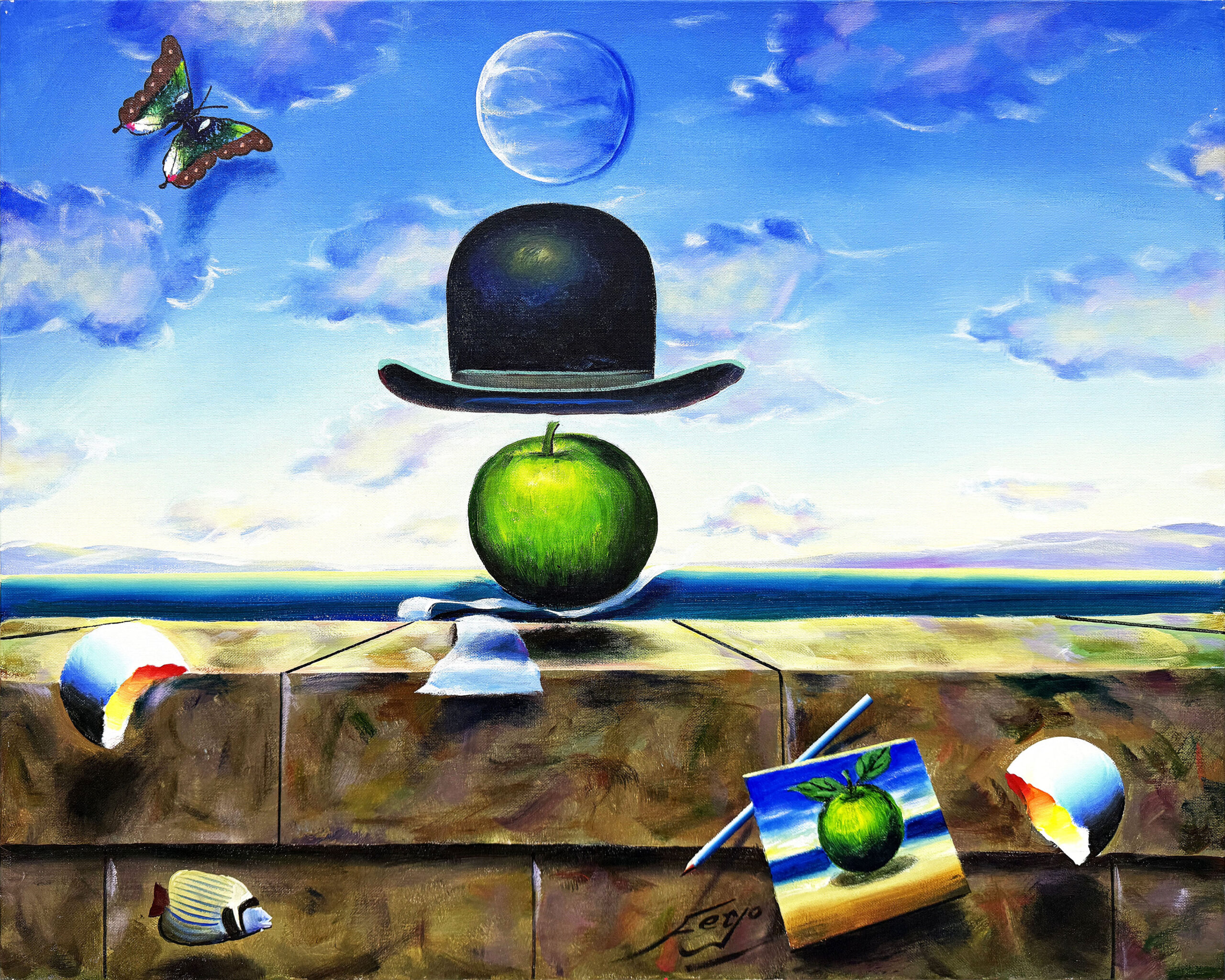 Homage to Magritte (large original painting on canvas) by Ferjo