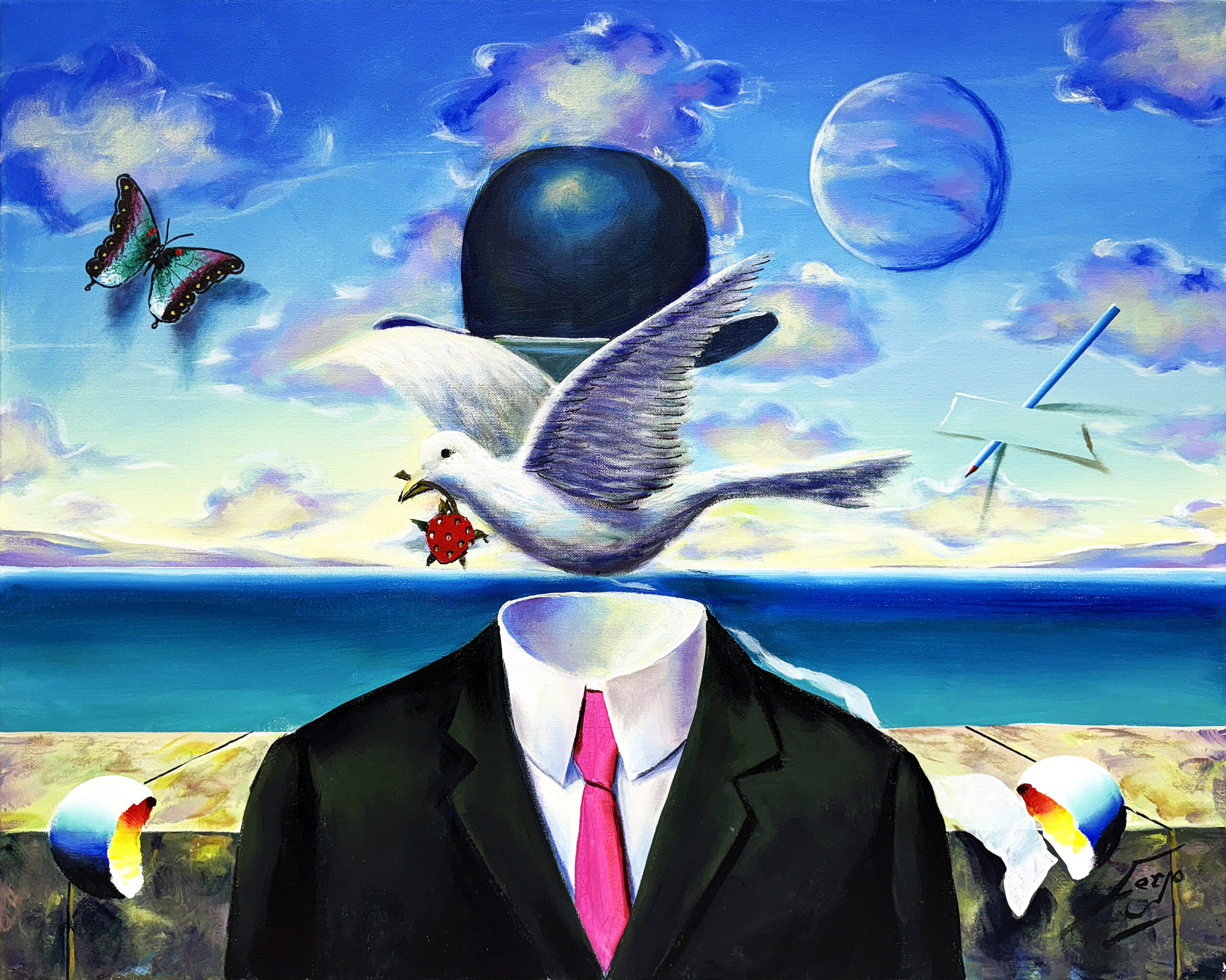 Man in a Bowler Hat (large original painting on canvas) by Ferjo