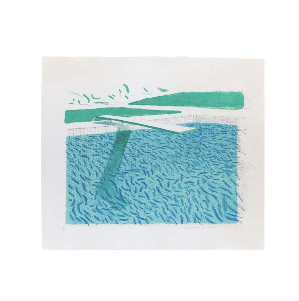 David Hockney, Lithographic Water Made of Lines, Crayon, and a Blue Wash (1978-1980) by David Hockney