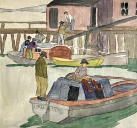 Fisherman in Green Coat by Maud Hunt Squire at Susan Sheehan Gallery