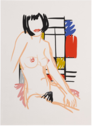 Monica sitting with Mondrian by Tom Wesselmann at Puccio Fine Art