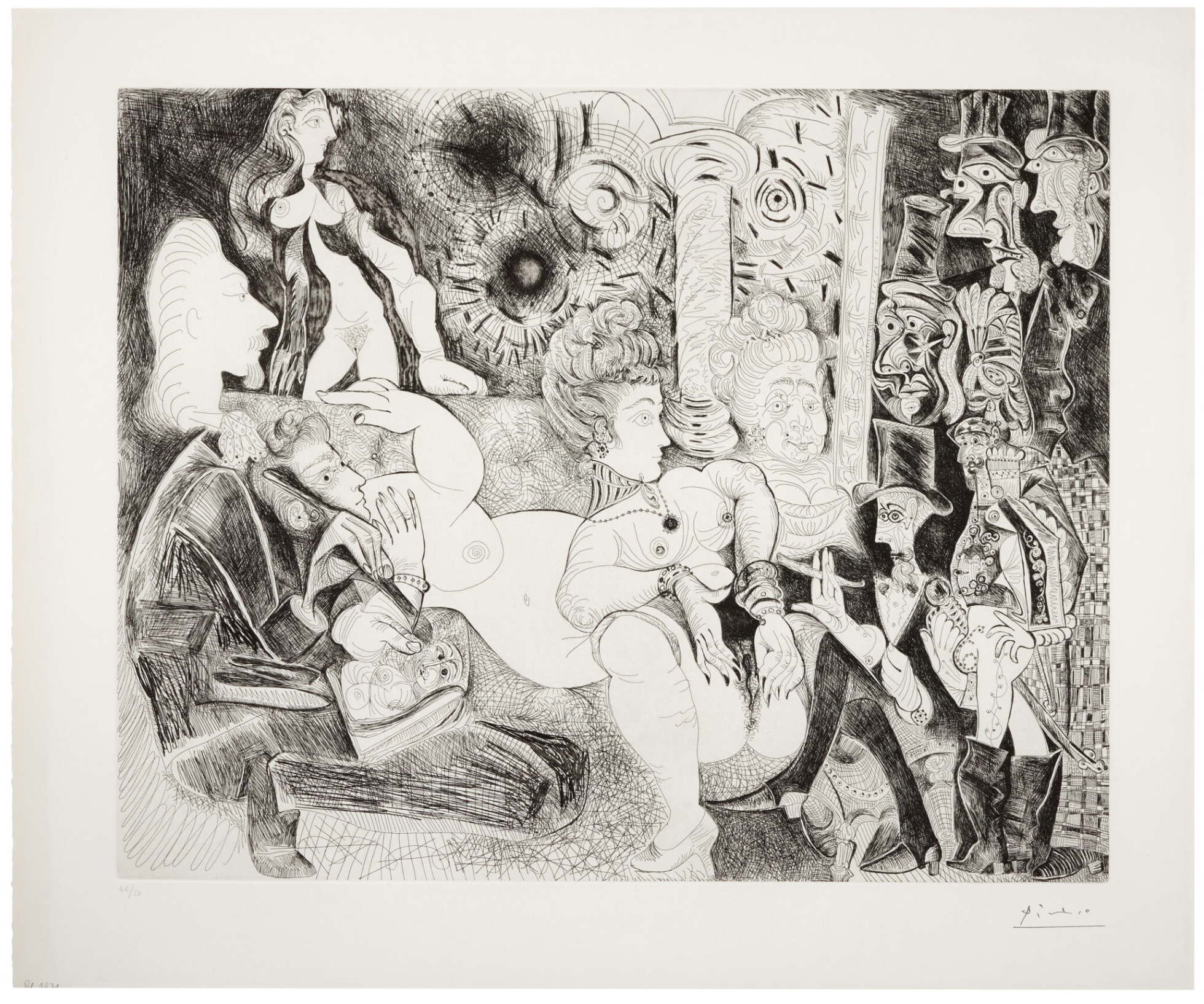Peintre à Lavallière dessinant son modèle dans le Cadre de la Maison Tellier (B. 1871; Ba. 1876) by Pablo Picasso