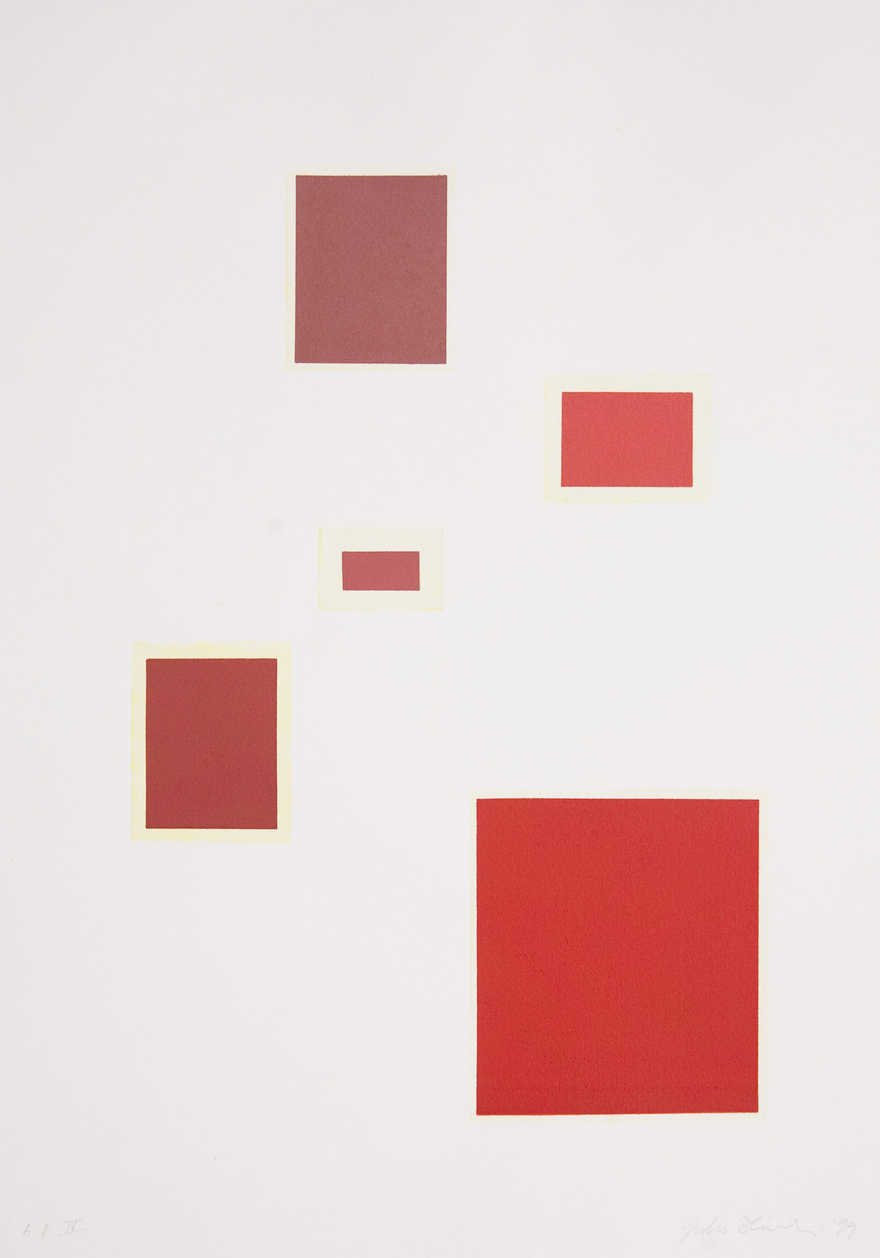 Five red squares by Yuko Shiraishi