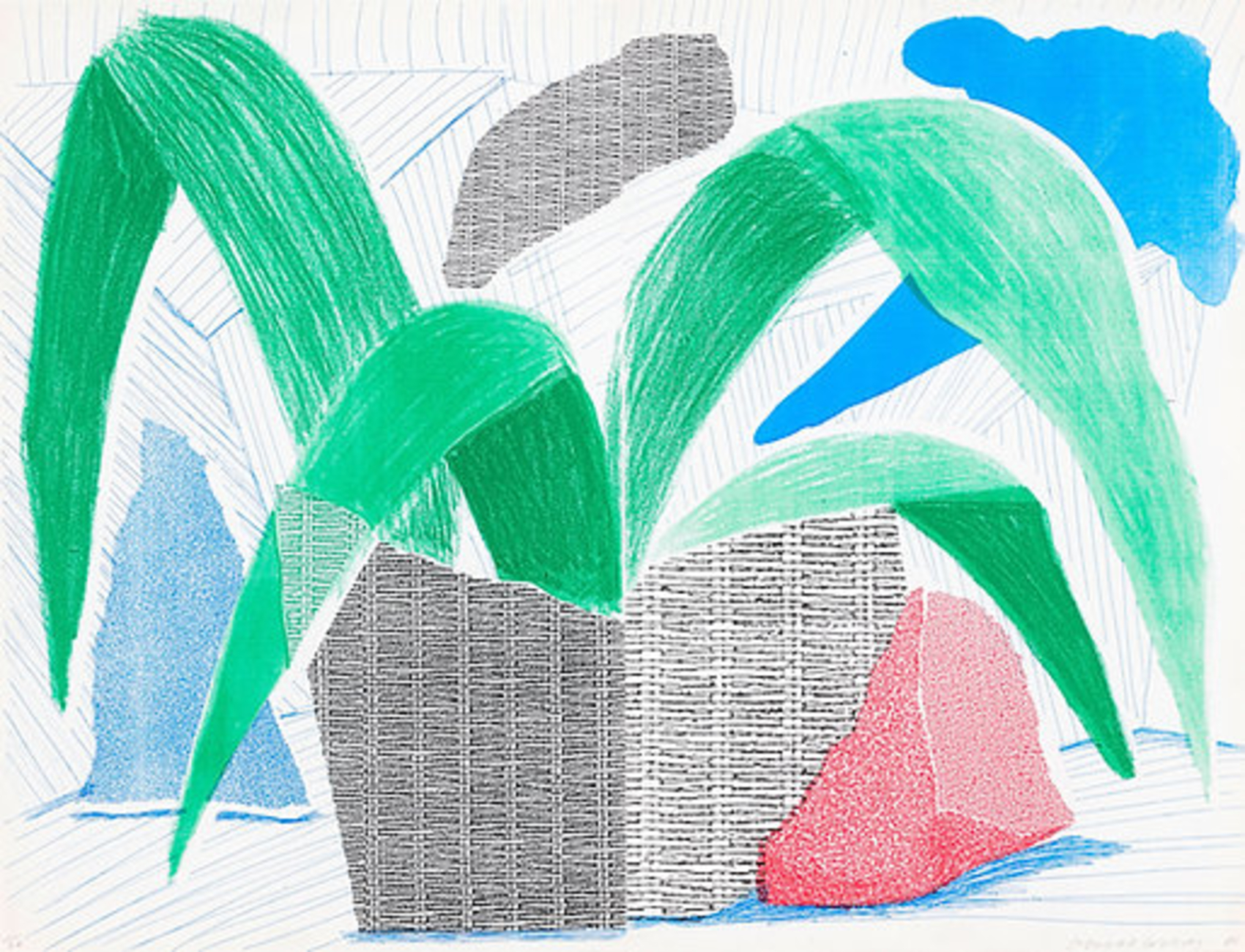 David Hockney Green Grey & Blue Plant, July (Diptych) by David Hockney