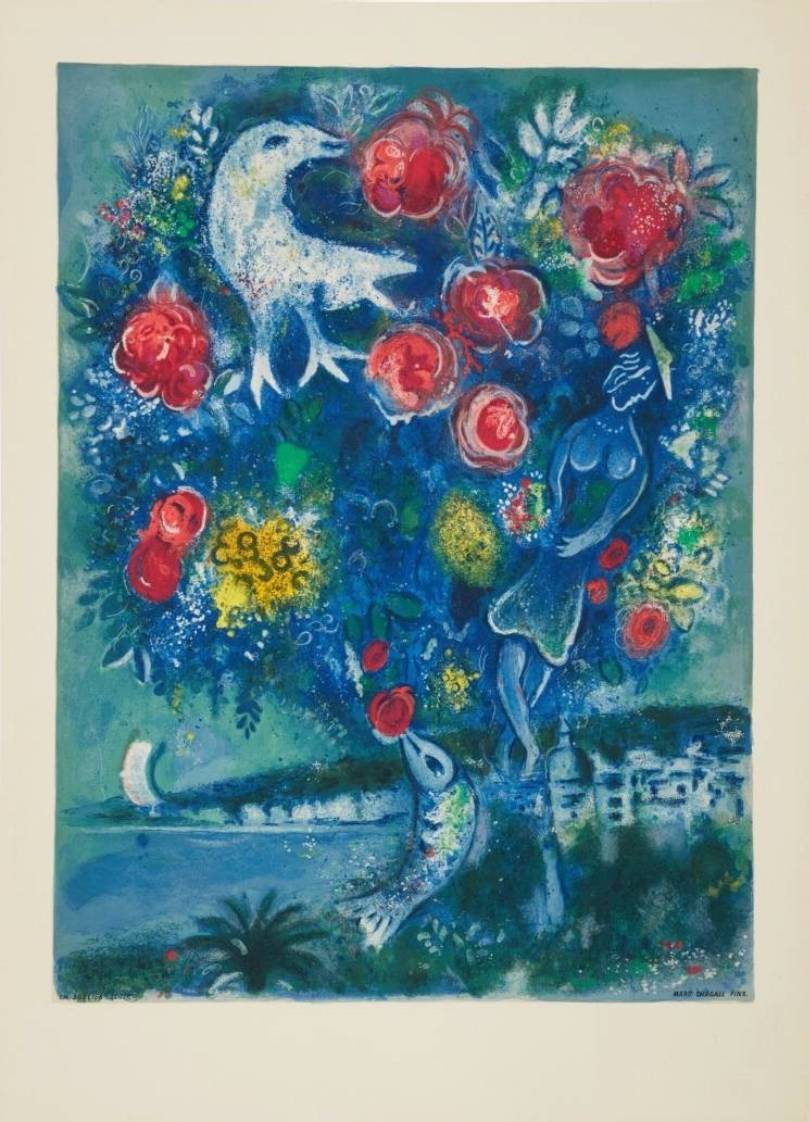 La baie des Anges au bouquet de roses (Angel Bay with a Boquet of Roses) by Marc Chagall