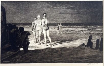 Down to the Sea at Night by Martin Lewis at Catherine Burns Fine Art