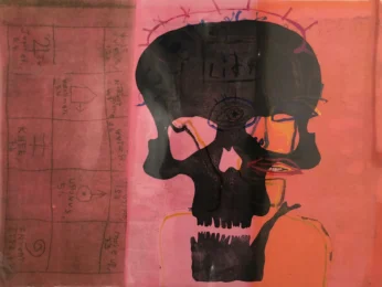 Untitled (Skull on a Red Flag) by Gareth Maguire at Flatbed Press and Gallery