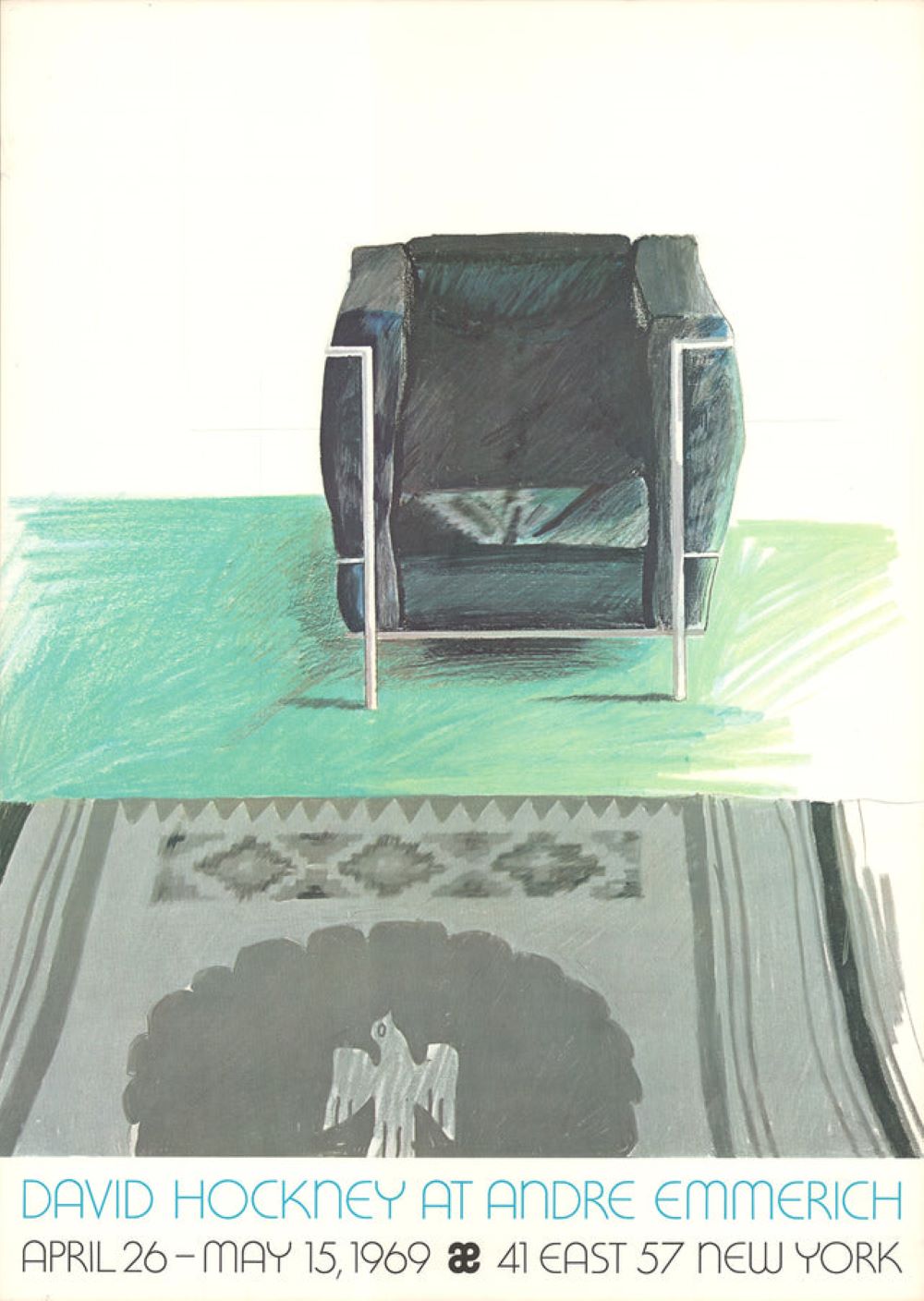 Corbusier Chair and Rug (sm) by David Hockney
