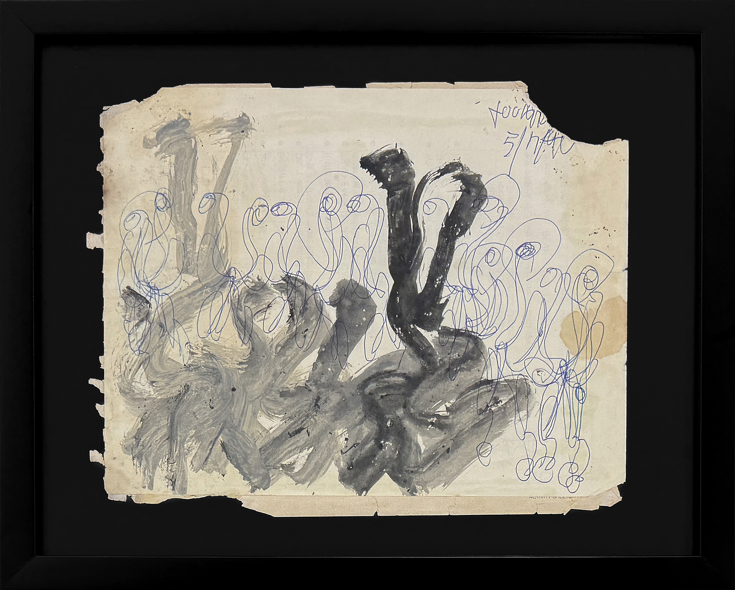 Shadowed Movement (framed original mixed media on paper) by Purvis Young