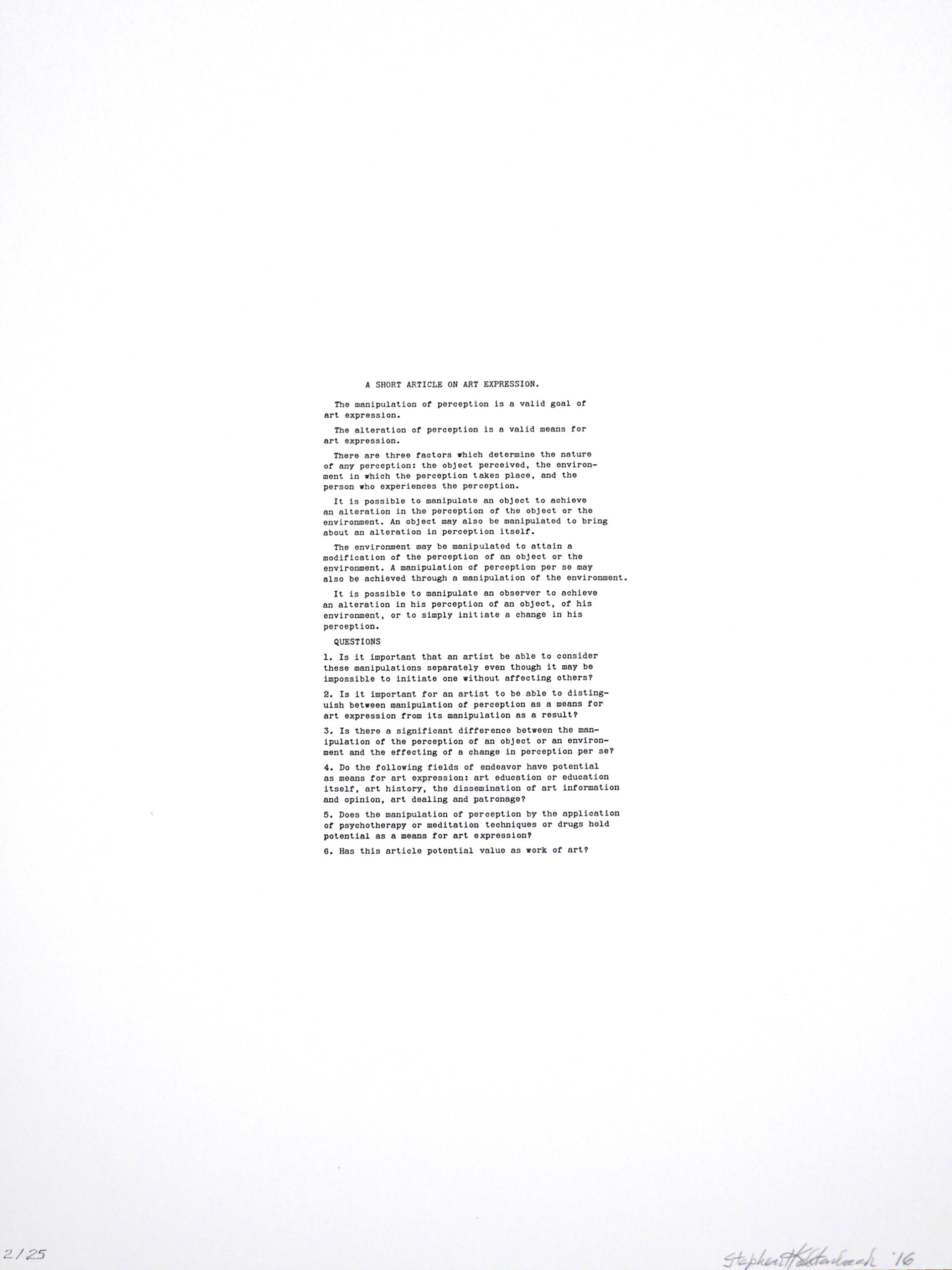 A Short Article on Art Expression by Stephen Kaltenbach