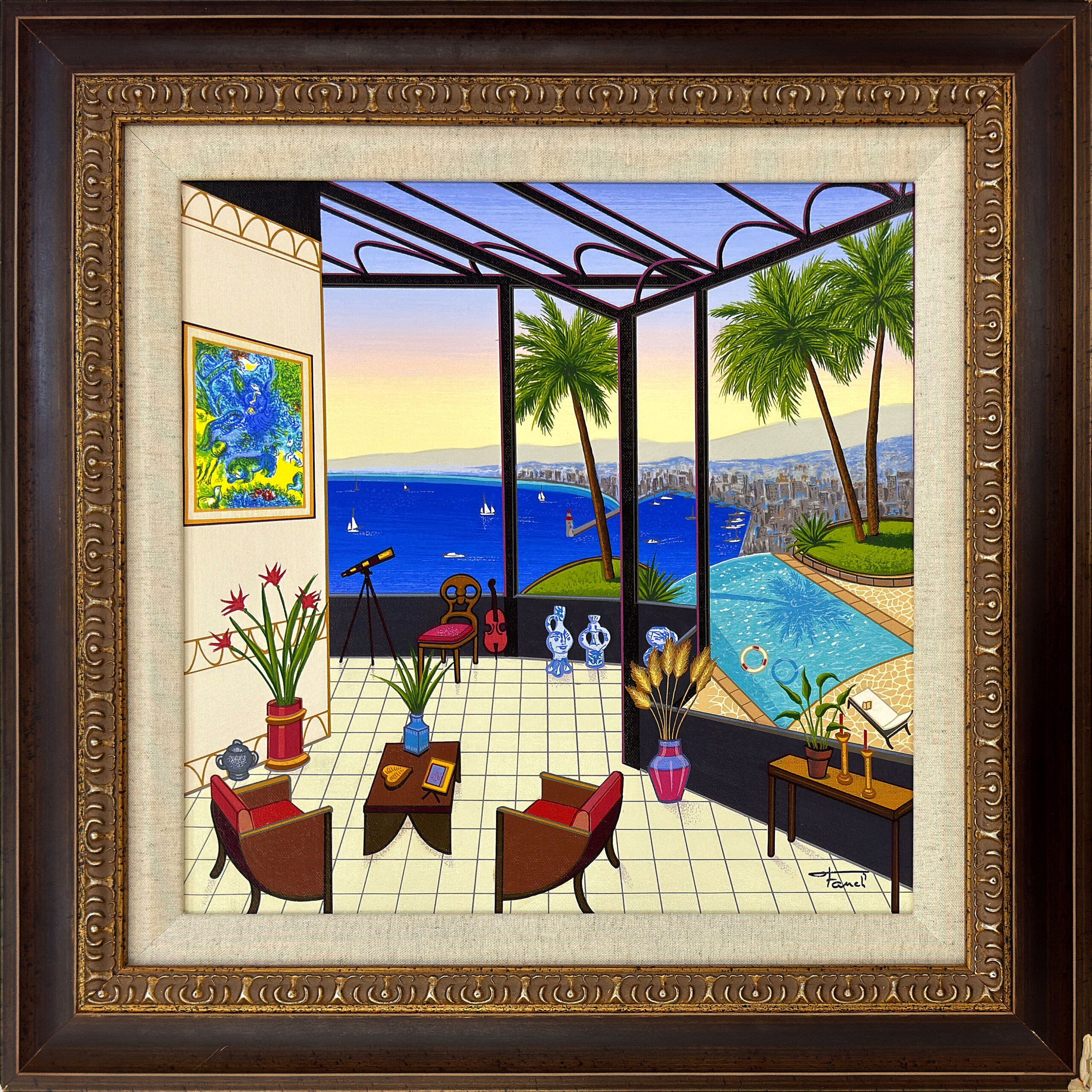Interior With Marc Chagall (hand signed serigraph on canvas) by Fanch Ledan