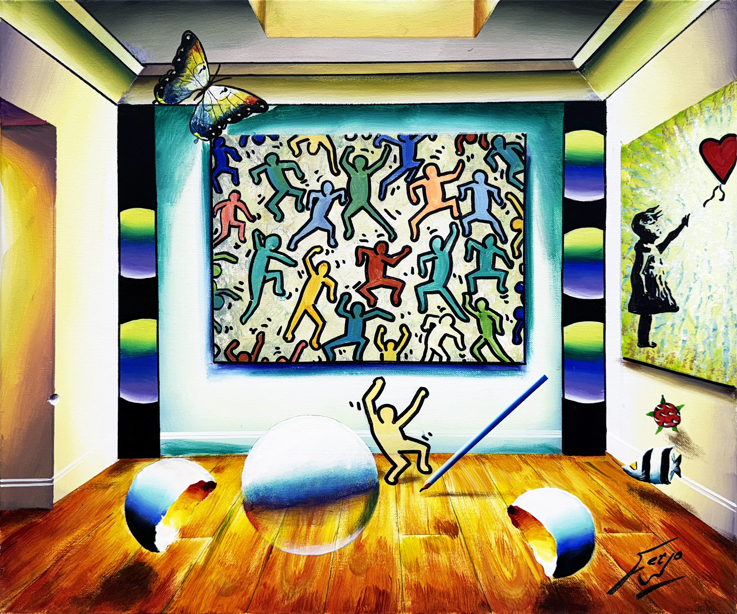 Tribute to Haring (original painting on canvas) by Ferjo