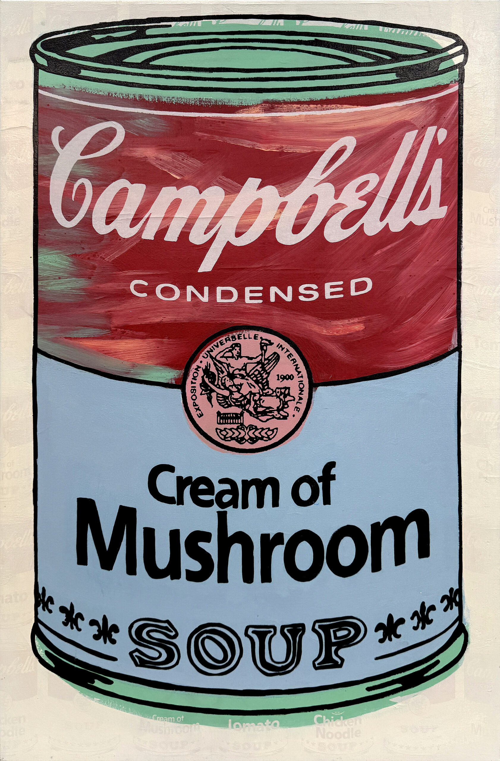 Campbell’s Cream of Mushroom Soup (hand signed embellished canvas) by Steve Kaufman