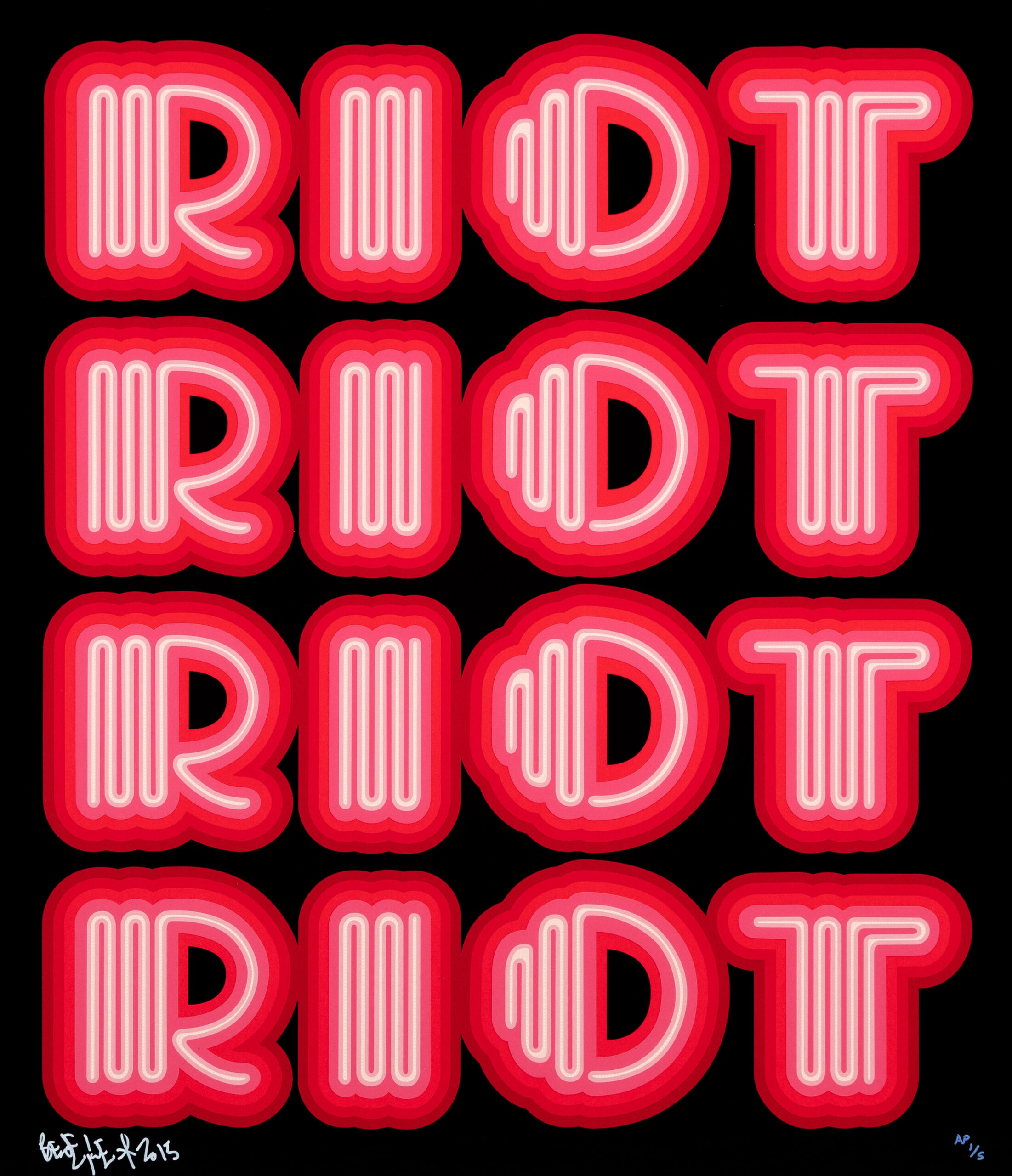 RIOT (Warm Pink), rare large hand signed screen print by Ben Eine