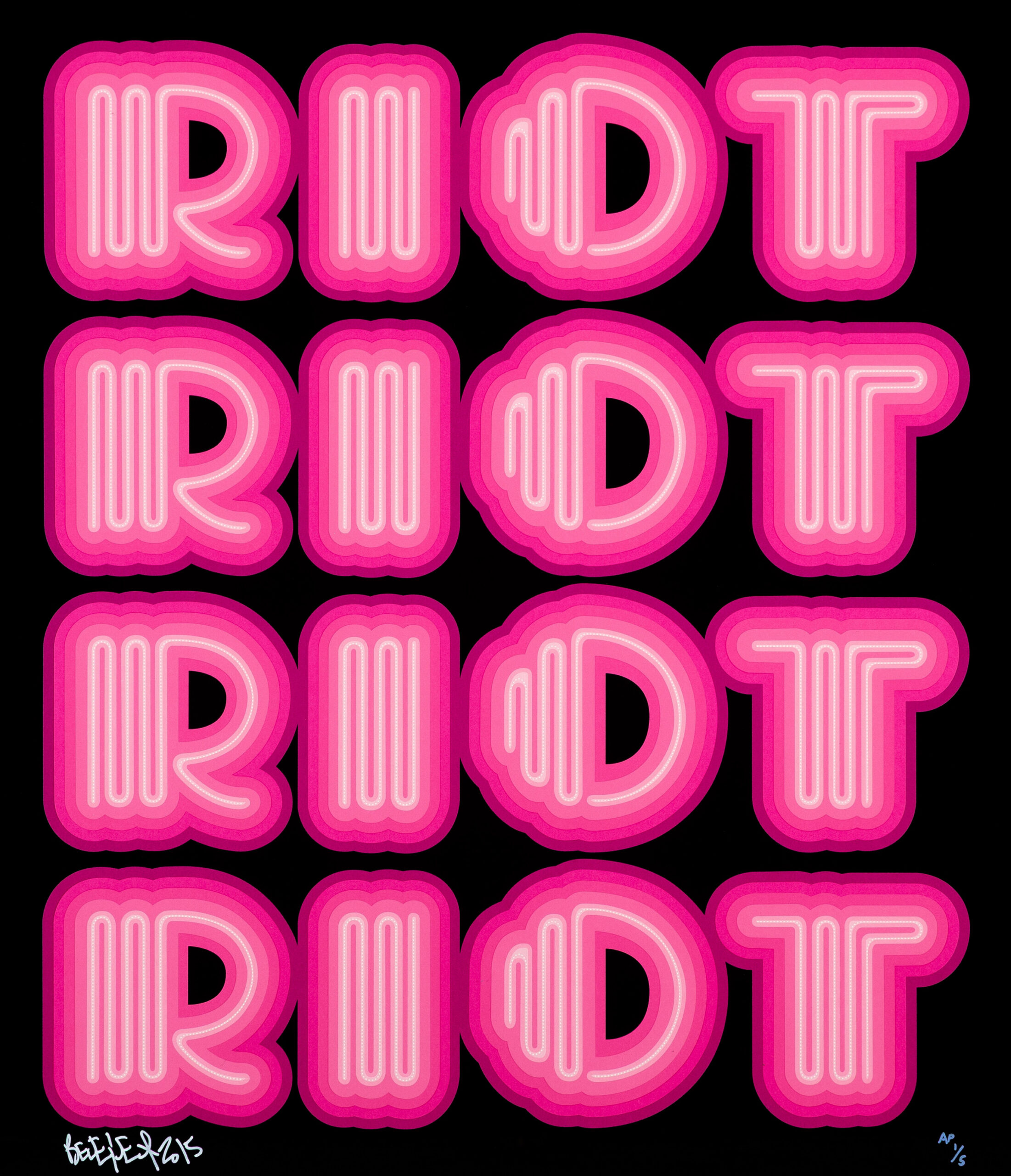 RIOT (Pink), rare large hand signed screen print by Ben Eine