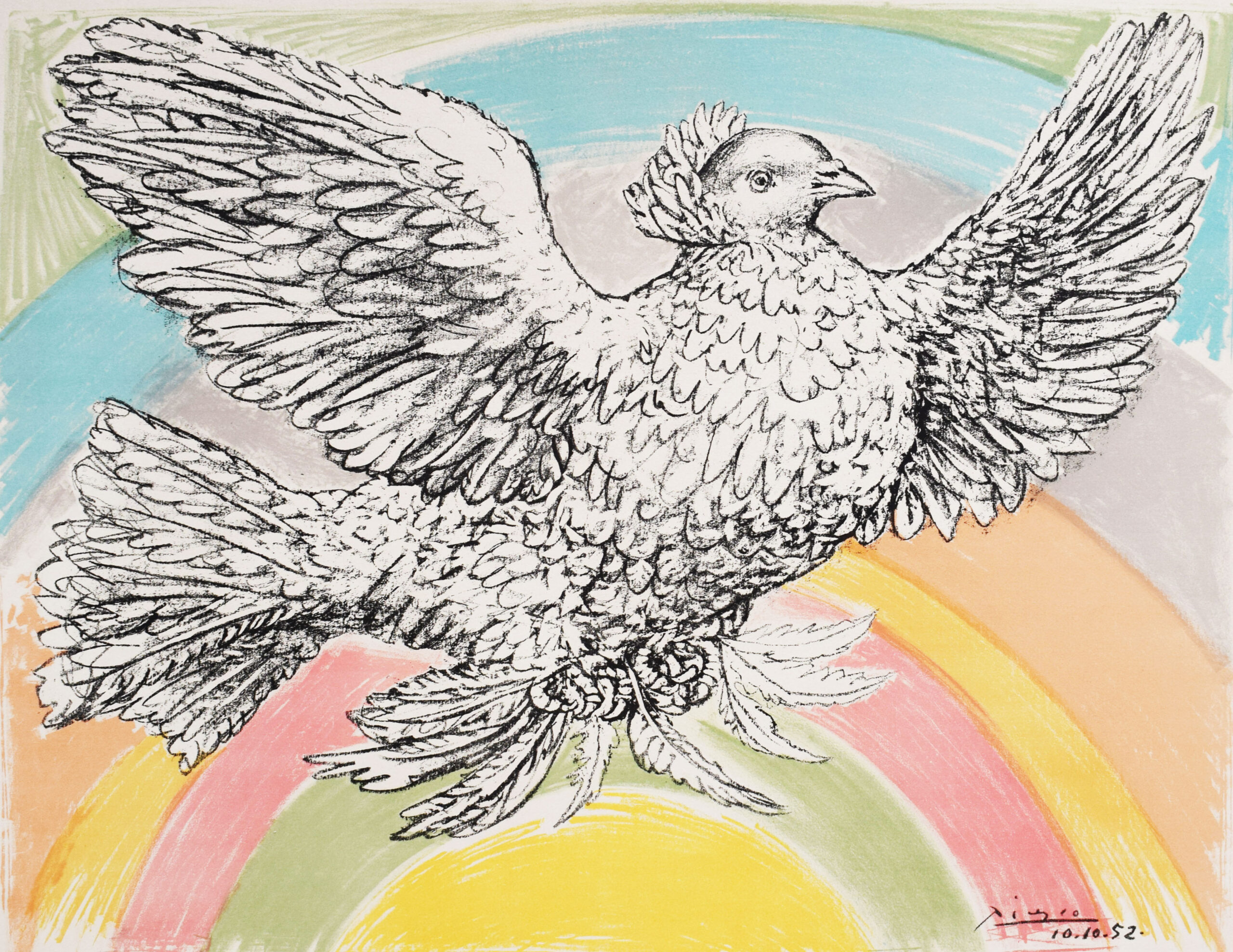Flying Dove (with Rainbow) | La Colombe Volante (à l’arc-en-ciel) by After Pablo Picasso