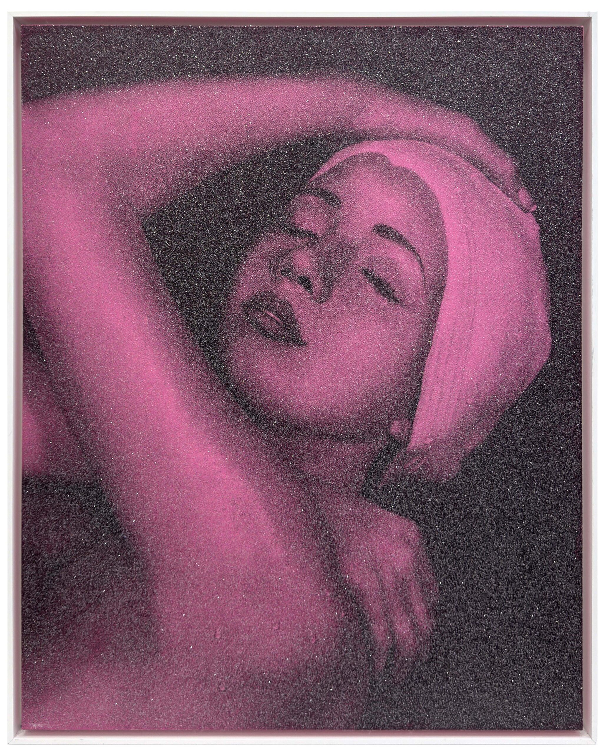 Shower Portrait (Pink), large signed canvas with diamond dust by Carole Feuerman