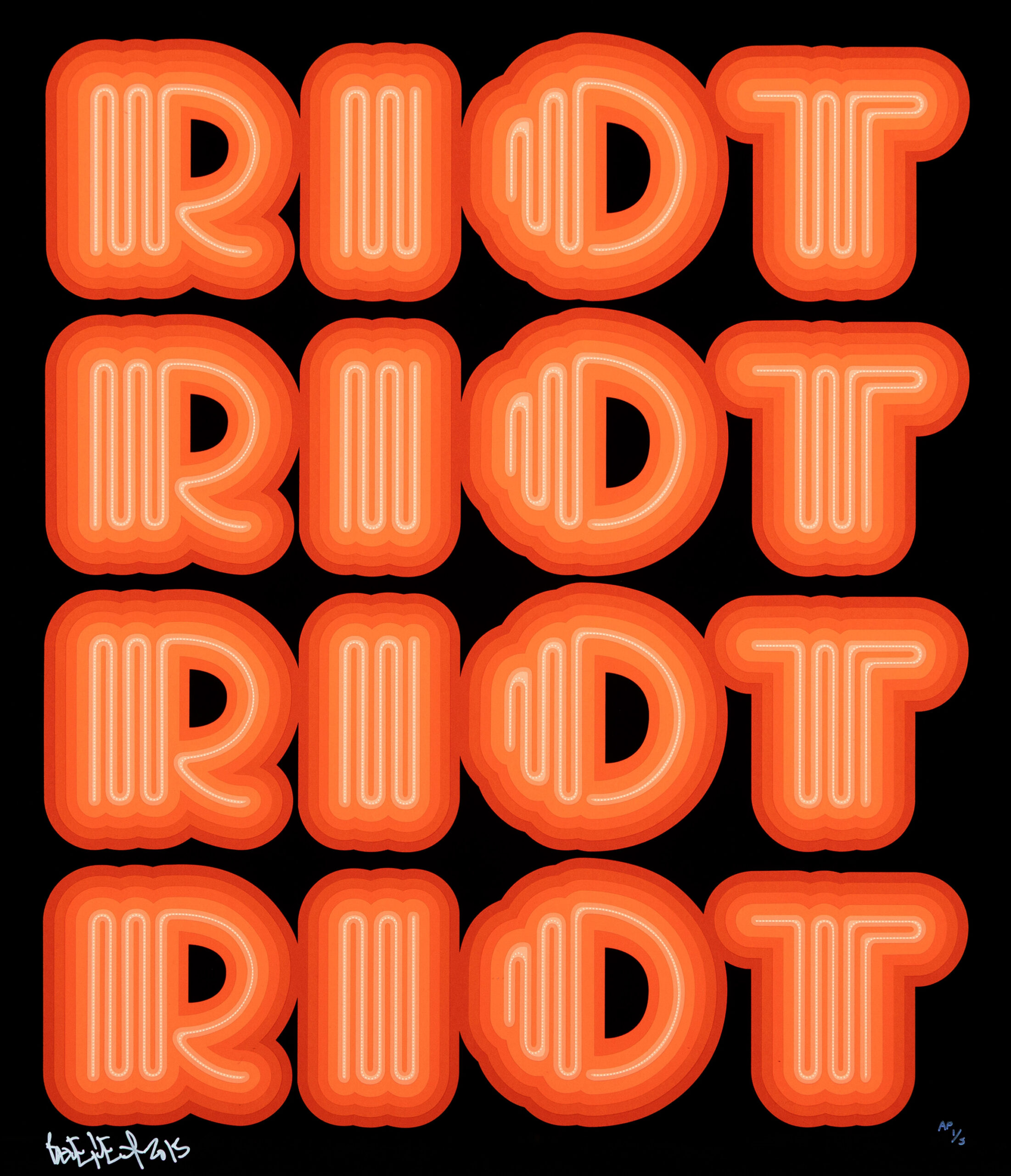 RIOT (Orange), rare large hand signed screen print by Eine