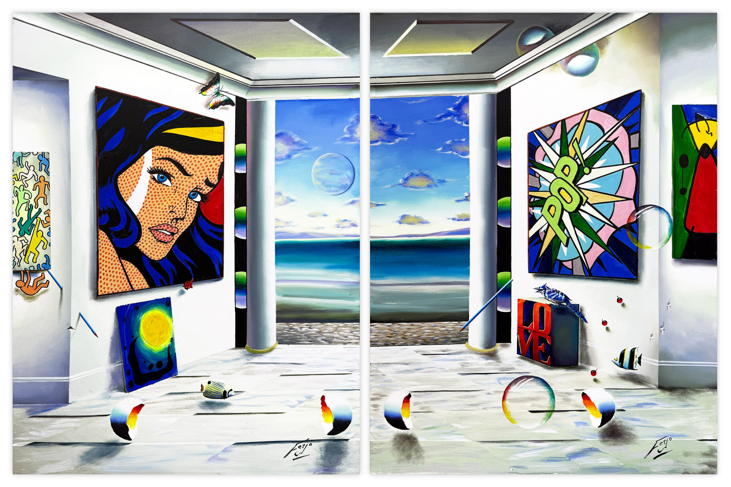 Homage to Pop Art (Diptych), huge original painting on canvas by Ferjo