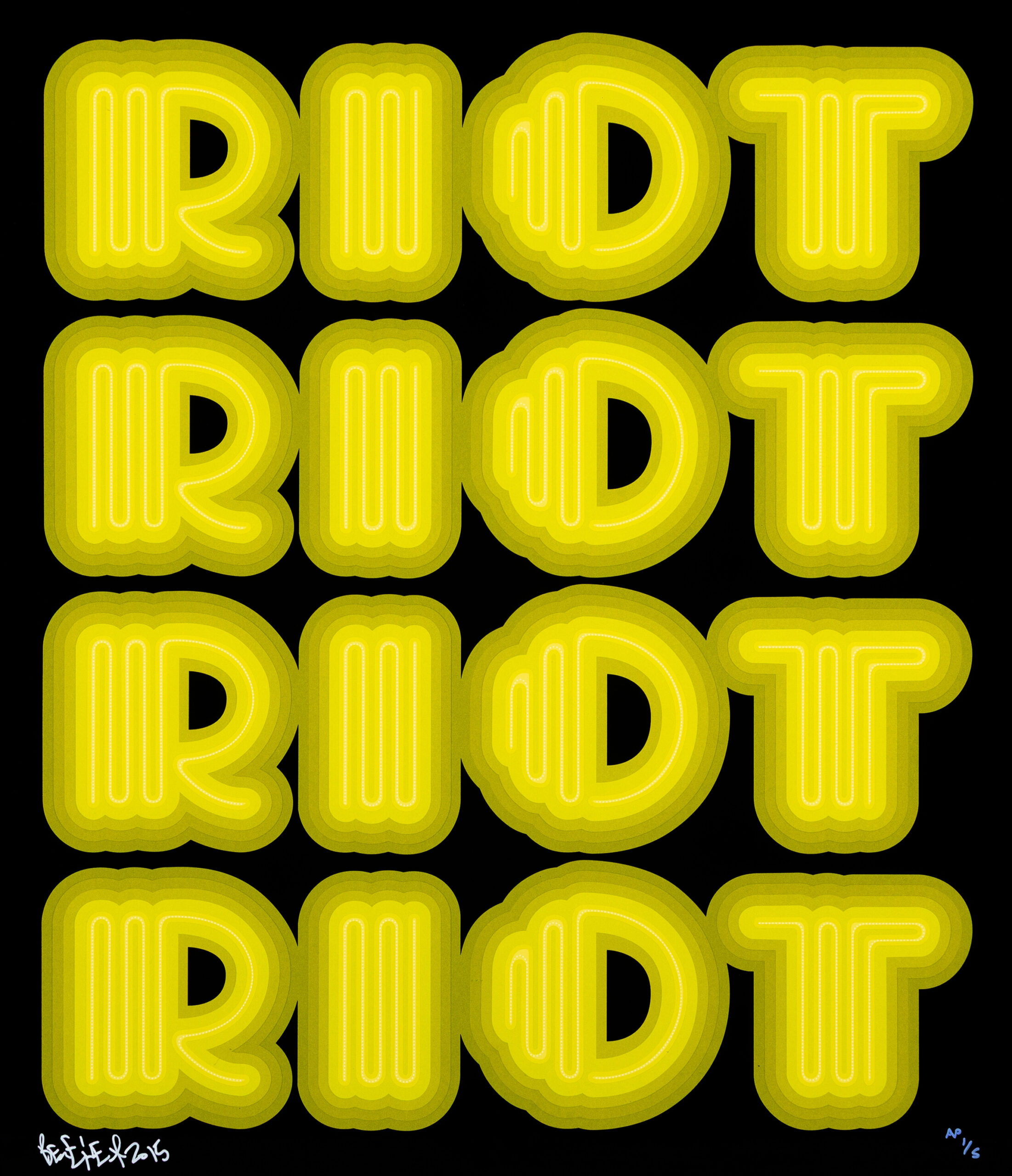 RIOT (Acid Green), rare large hand signed screen print by Ben Eine