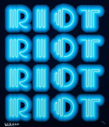 RIOT (Blue / Navy Ground), rare large hand signed screen print by Ben Eine at GallArt.com