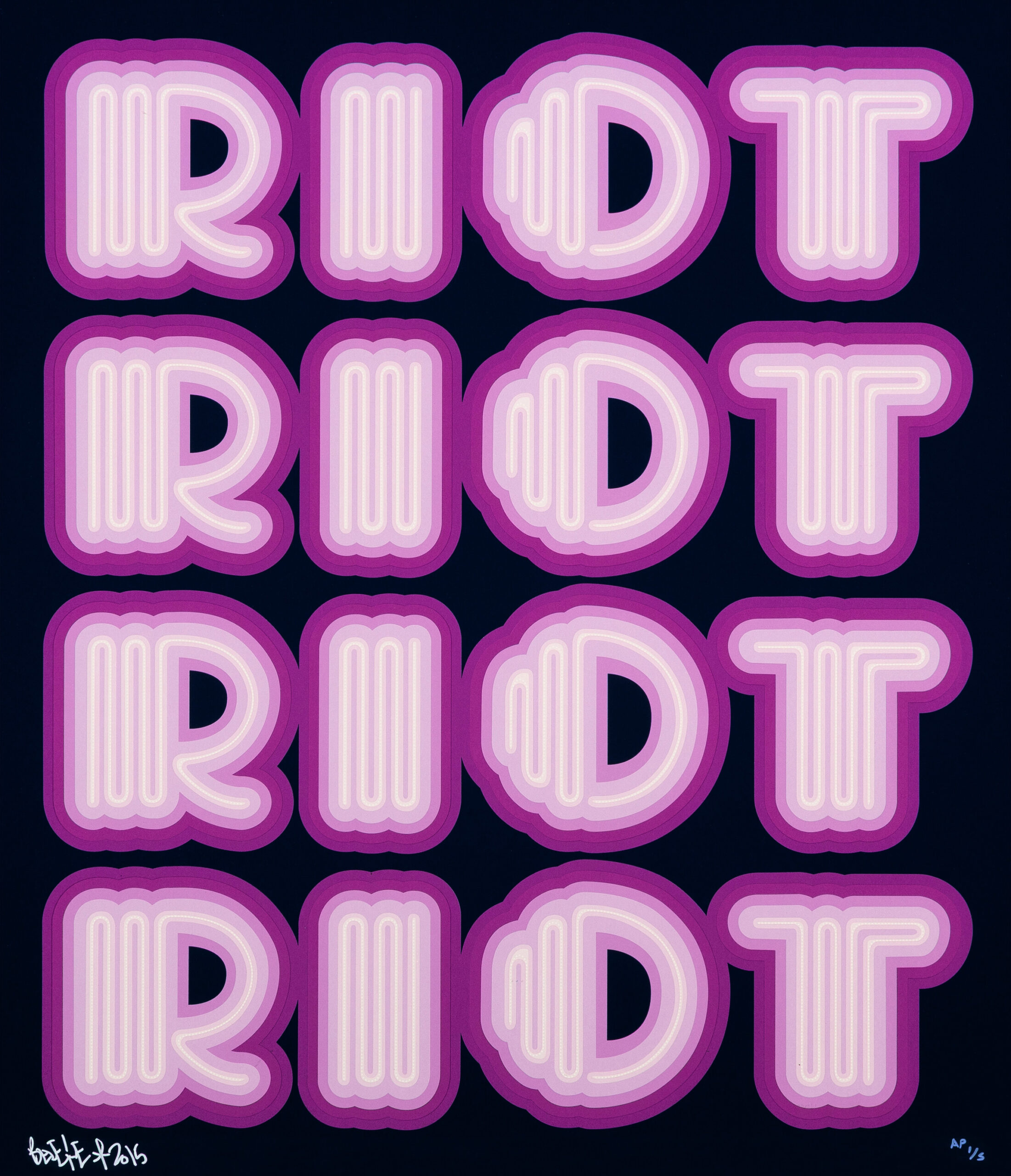 RIOT (Purple / Navy Ground), rare large hand signed screen print by Ben Eine