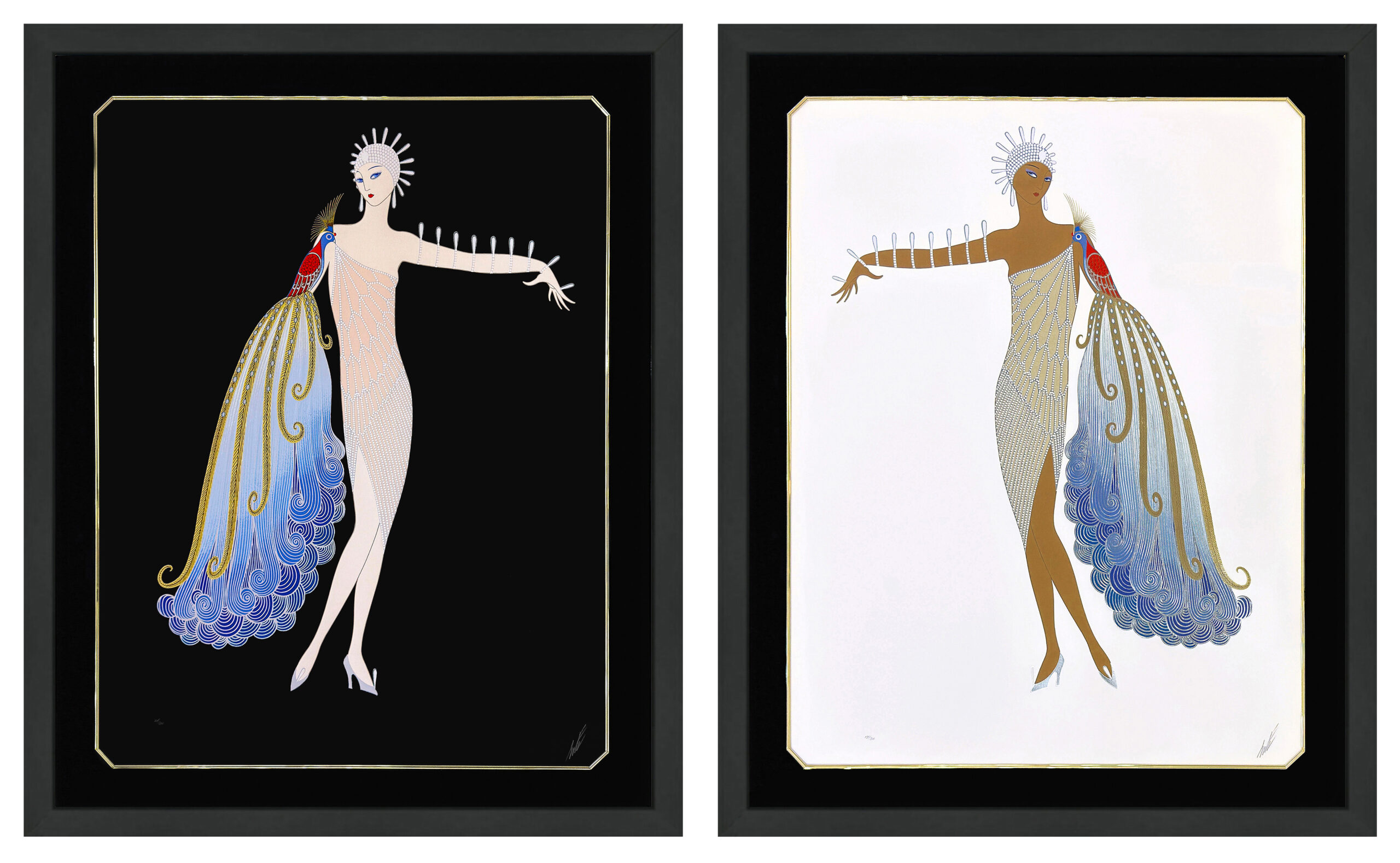 Diva Suite (set of 2 framed hand signed embossed serigraphs) by Erte