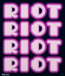 RIOT (Purple / Navy Ground), rare large hand signed screen print by Ben Eine at GallArt.com