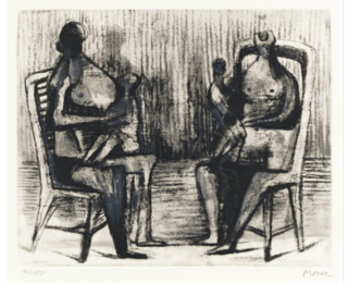 Two Seated Figures with Children by Henry Moore at Puccio Fine Art