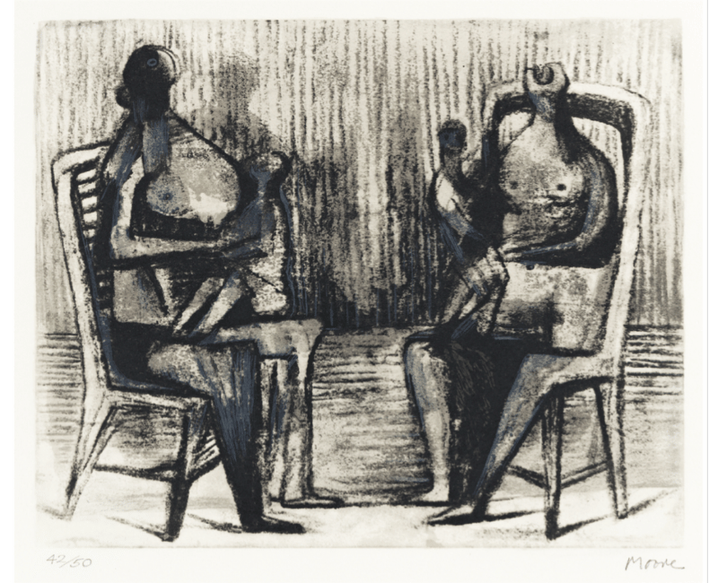 Two Seated Figures with Children by Henry Moore