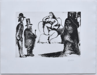 Célestine, maja ou Olympia nue, avec Manet et Marcellin Desboutin; couple de spectateurs au deuxiìe... by Pablo Picasso at Galerie Raphael