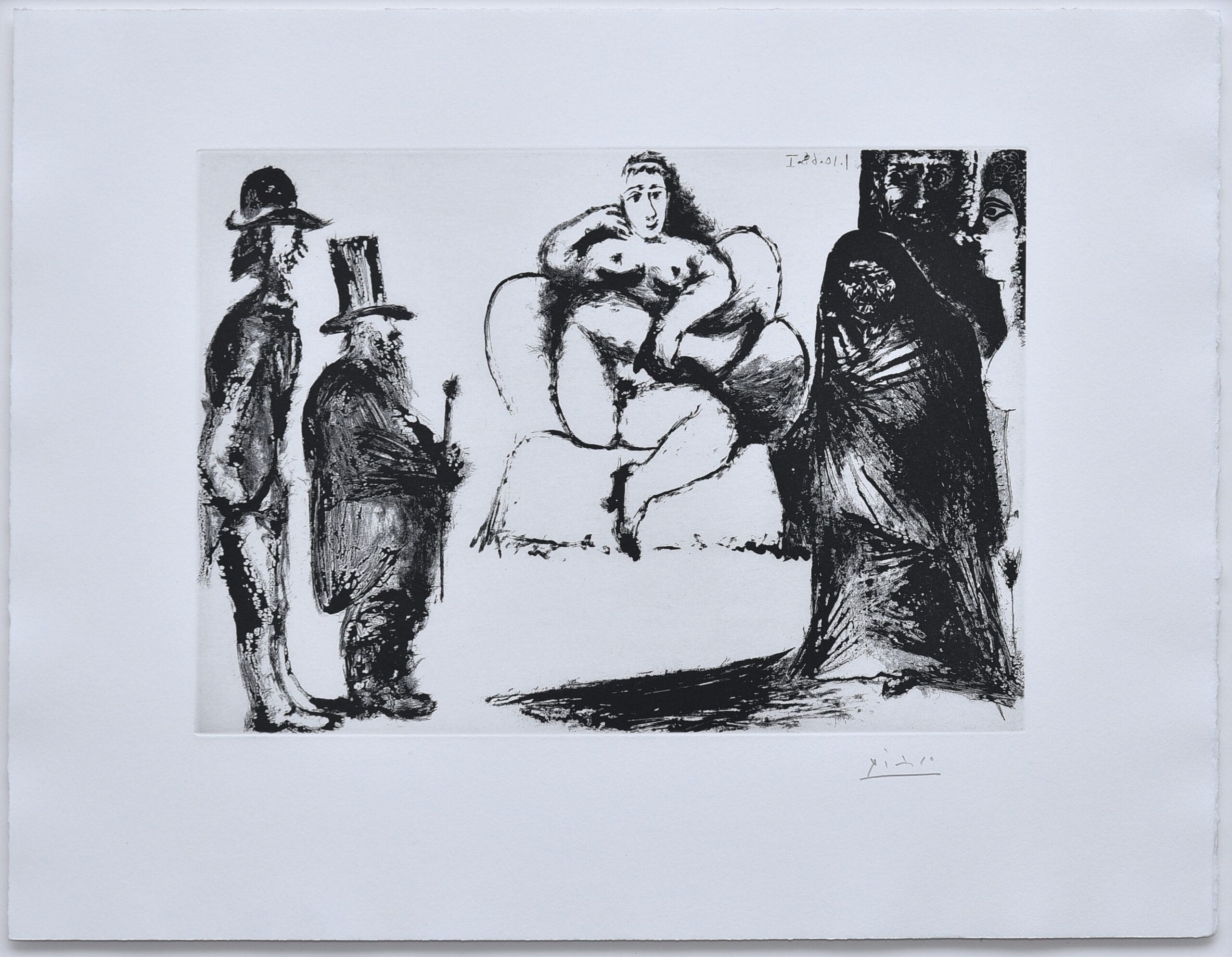 Célestine, maja ou Olympia nue, avec Manet et Marcellin Desboutin; couple de spectateurs au deuxiìe... by Pablo Picasso