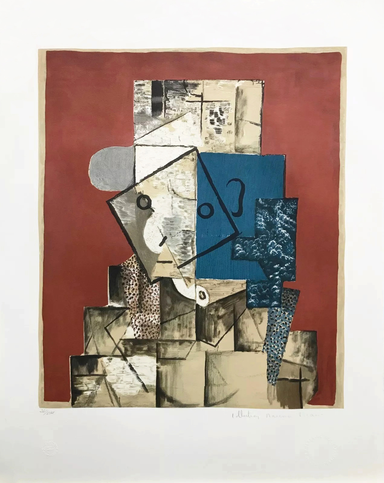 Visage Sur Fond Rouge (Marina Picasso Estate hand signed lithograph) by Pablo Picasso (after)