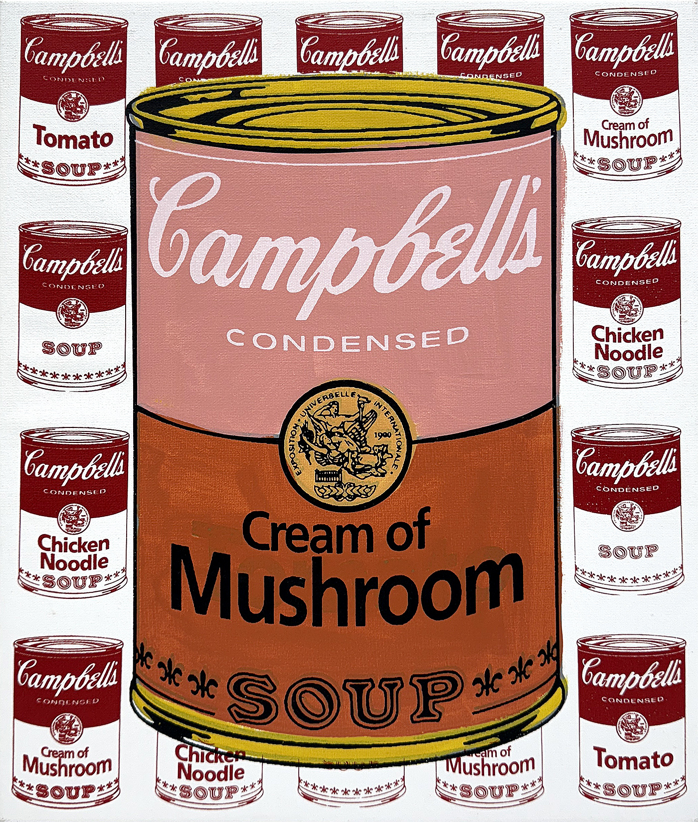 Campbell’s Cream of Mushroom (stretched unique oil painted canvas) by Steve Kaufman