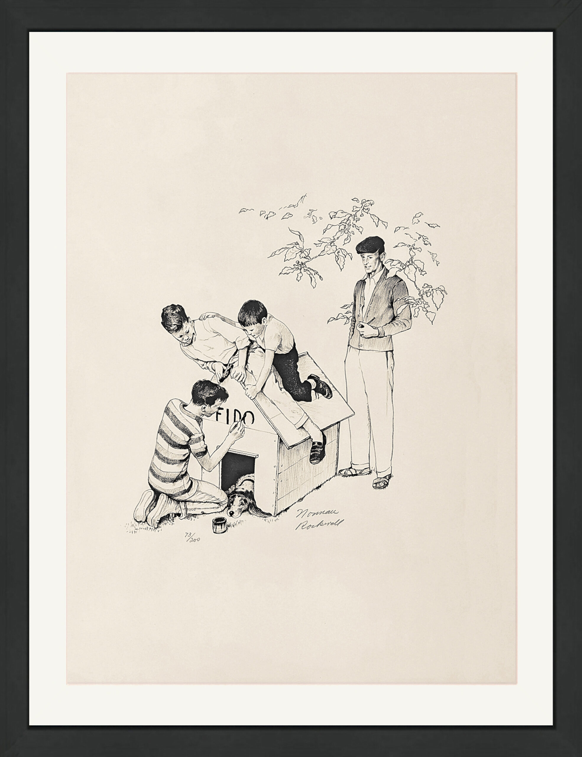 Fido’s House (framed, hand signed lithograph) by Norman Rockwell