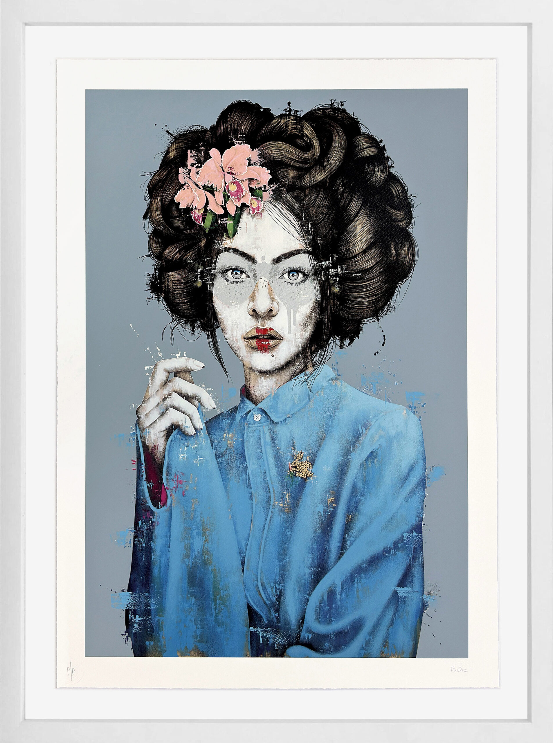 Mossiae (White Gold Leaf), unique hand finished screen print by Fin DAC