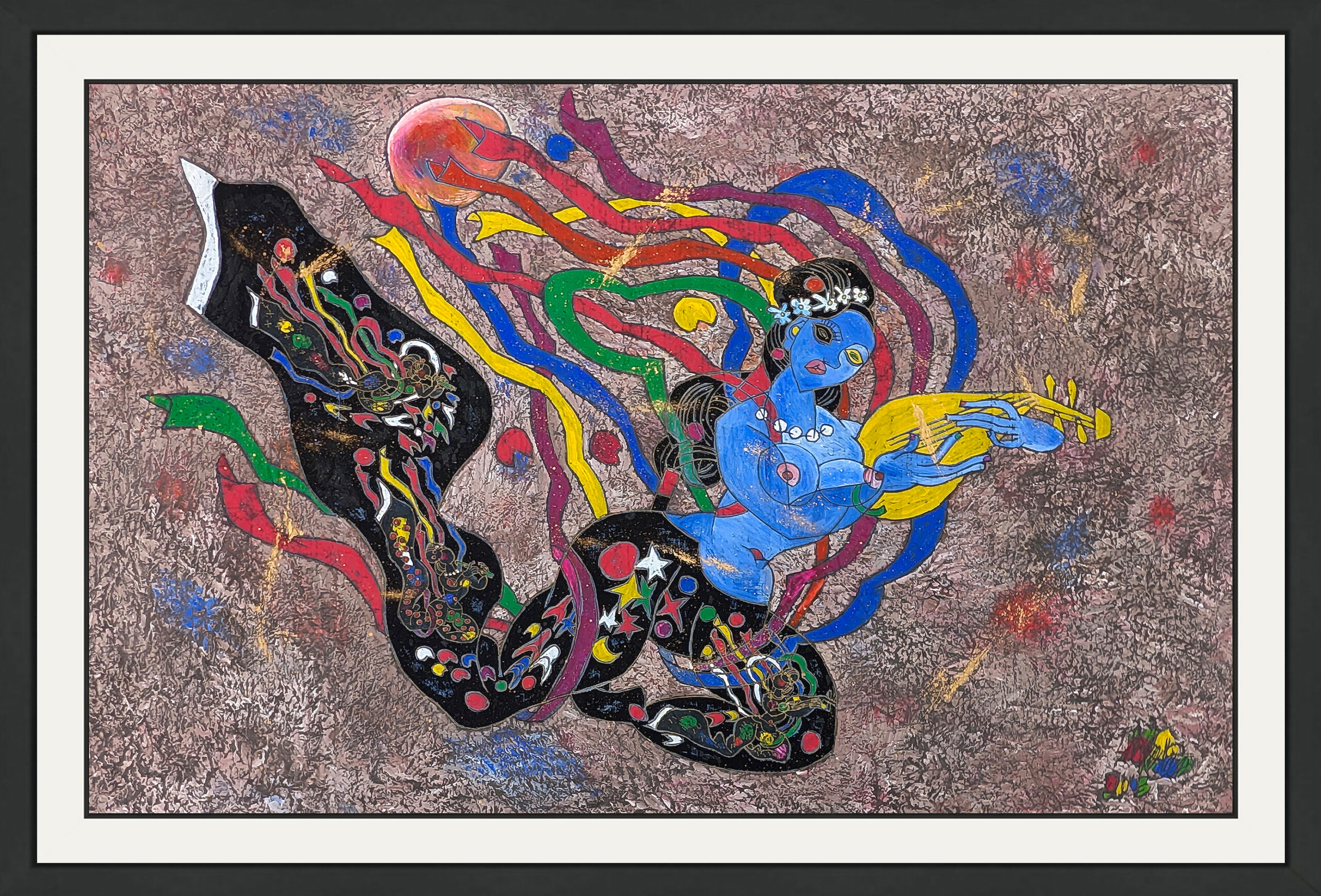 Dance with Pipa (huge framed original painting on rice paper) by Tie Feng Jiang