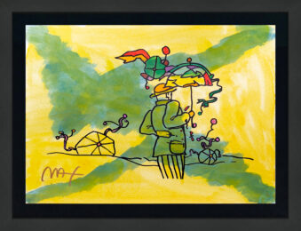 Umbrella Man (framed, original mixed media on paper) by Peter Max at GallArt.com