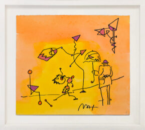 Umbrella Man (framed, original mixed media on paper) by Peter Max at GallArt.com