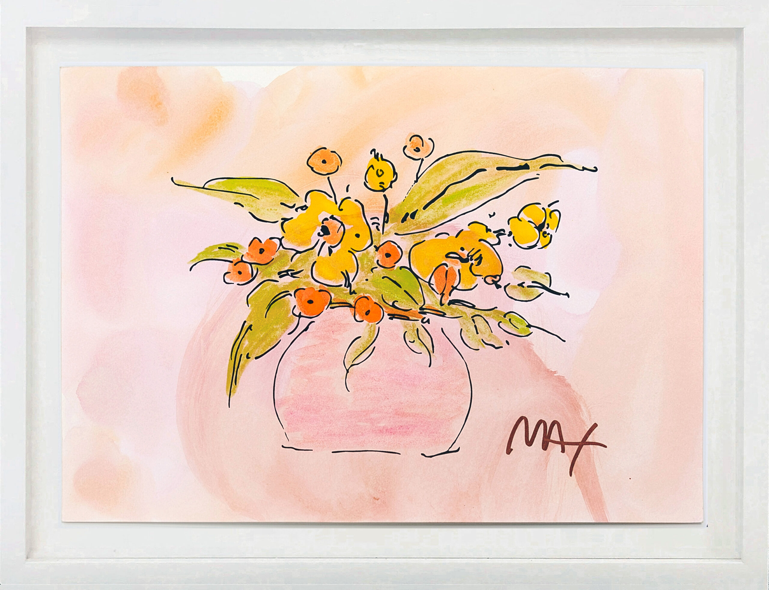 Spring Bouquet (framed, original mixed media on paper) by Peter Max