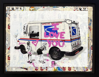 Special Delivery, Unique 1/1 Mixed Media Painting on Paper, Framed, COA by Mr. Brainwash at GallArt.com
