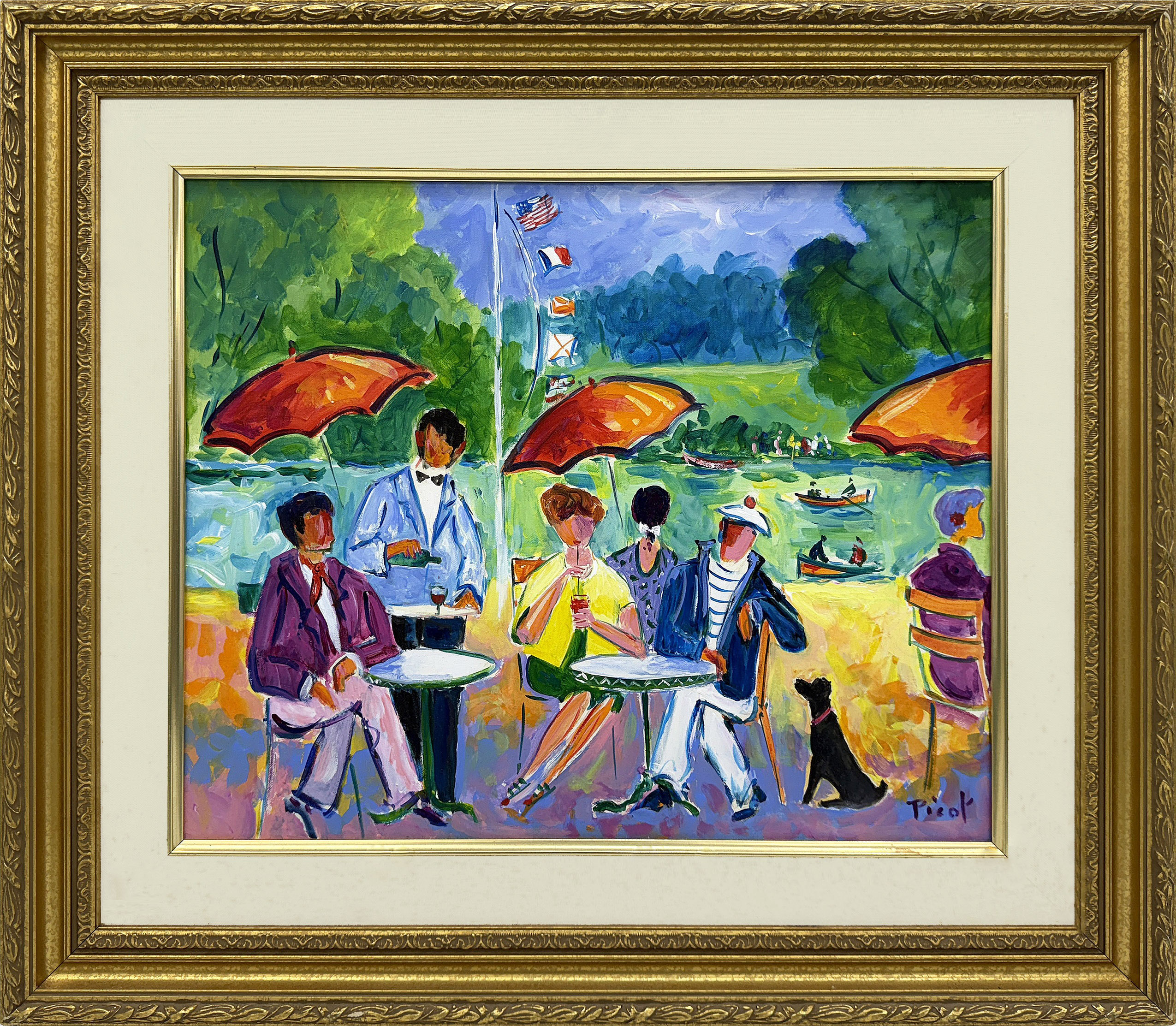 Detente Au Bord Du Lac (framed original painting on canvas) by Jean Claude Picot