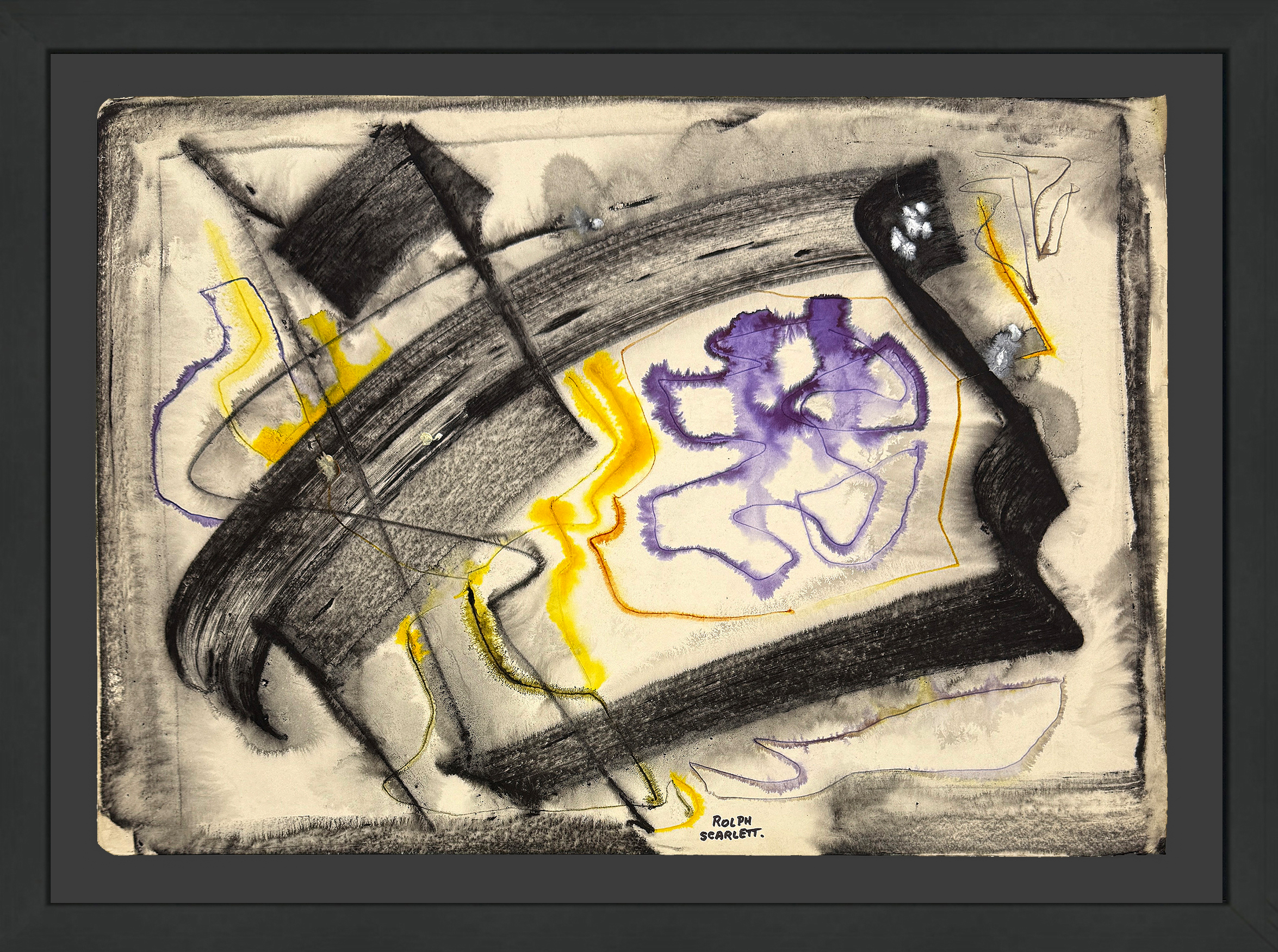 Trapped, Original Gouche on Paper, Hand Signed, Custom Framed by Rolph Scarlett
